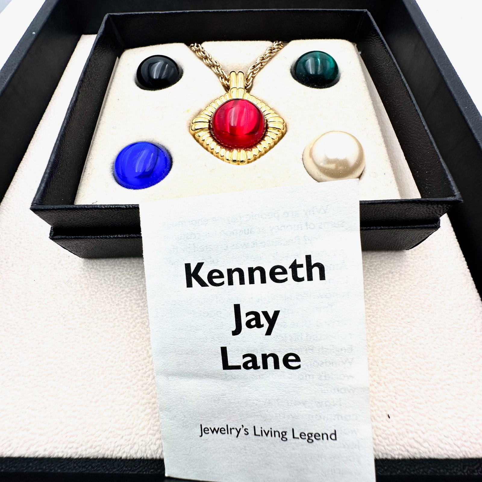 Vintage Kenneth Jay Lane KJL Multicolor Cabochon Interchangeable Pendant Gold Tone Necklace Original (1 of 2)