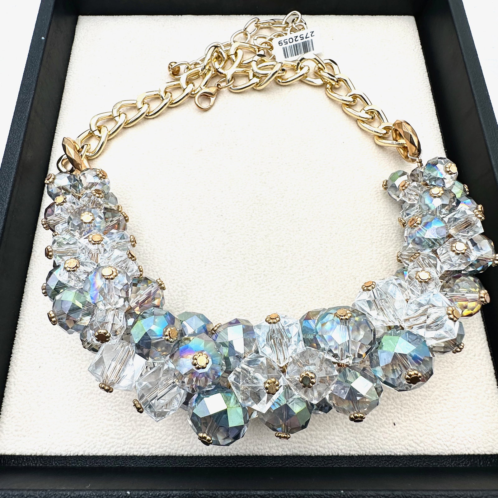 Aurora Borealis Crystal Gold Tone Necklace 18 to 20 Inch Wearable Length: Aurora Borealis Crystal Gold Tone Necklace 18 to 20 Inch Wearable Length