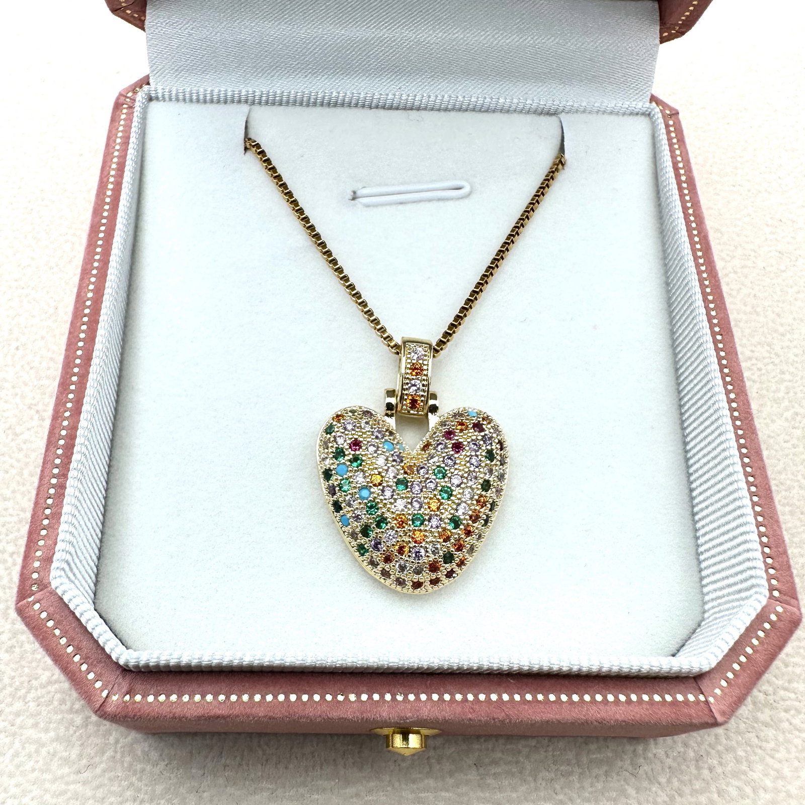 Multicolor Crystal Gold Plated Pendant Necklace Box Included: Multicolor Crystal Gold Plated Pendant Necklace Box Included