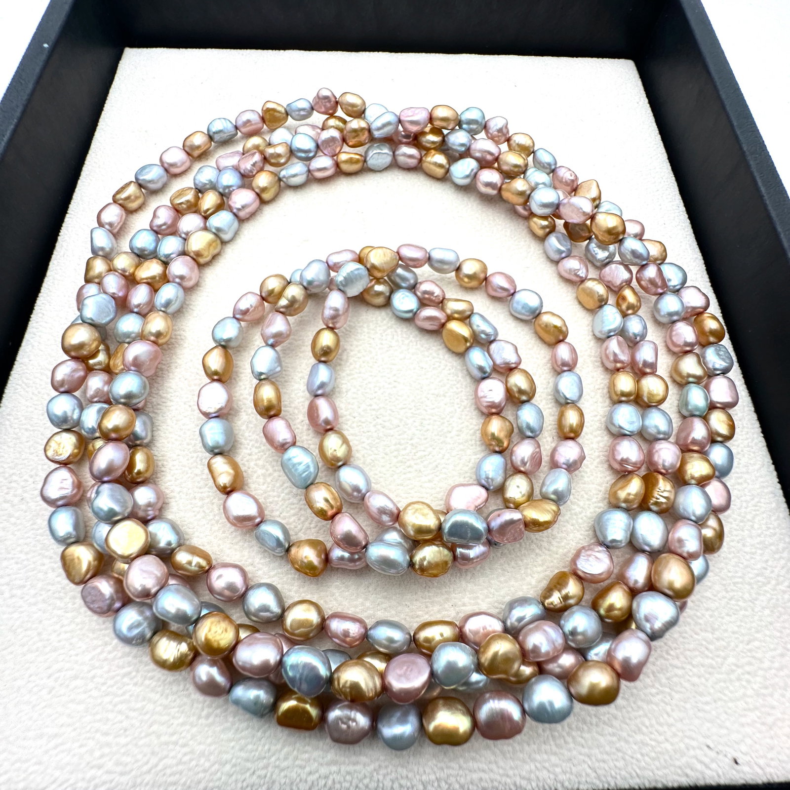 Pink Grey and Gold Freshwater Pearl Necklace 32 Inch Length and 3 Matching Bracelets (1 of 2)