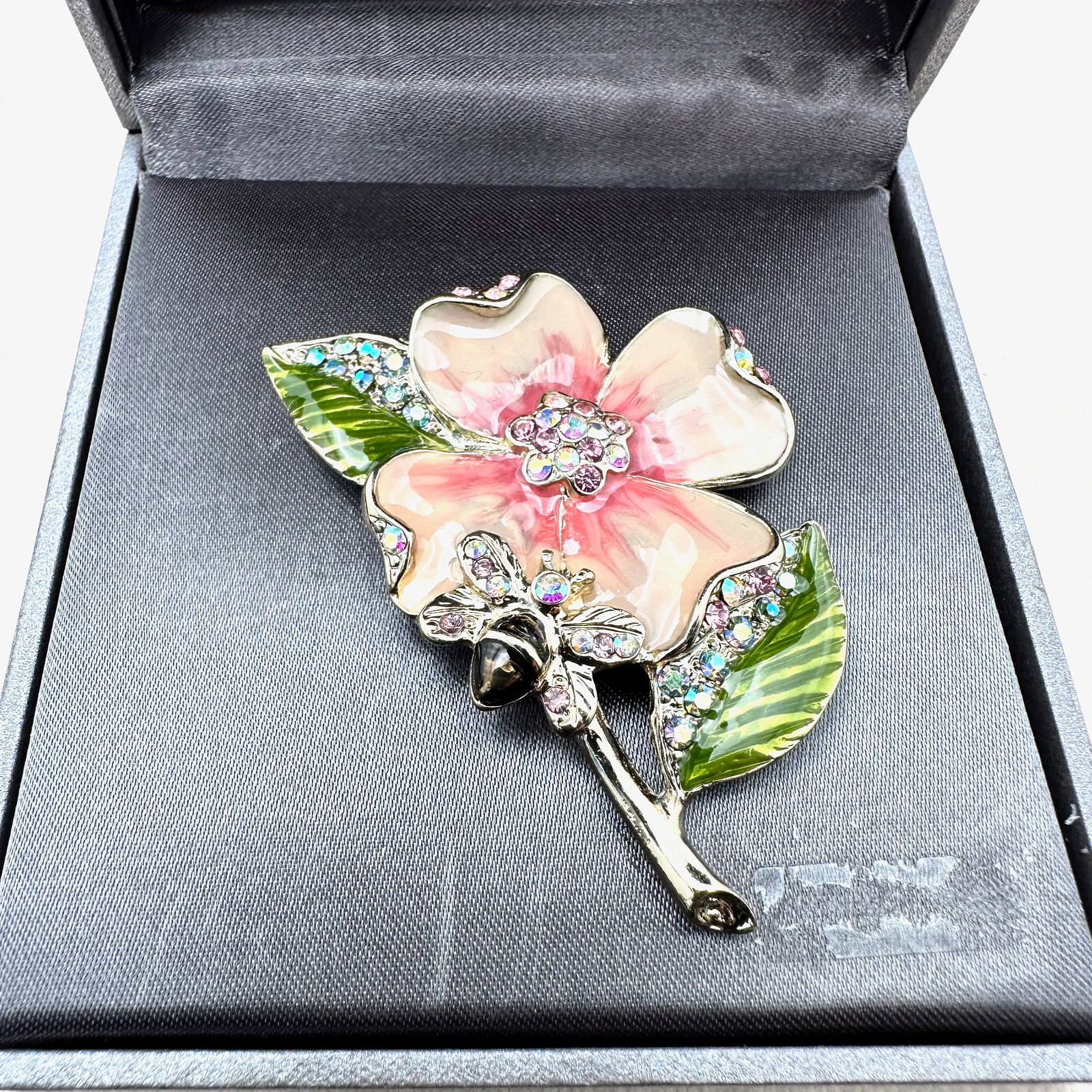 Enamel and Rhinestone Flower Brooch with Bee Gold Tone In Original Box from Department Store (1 of 2)