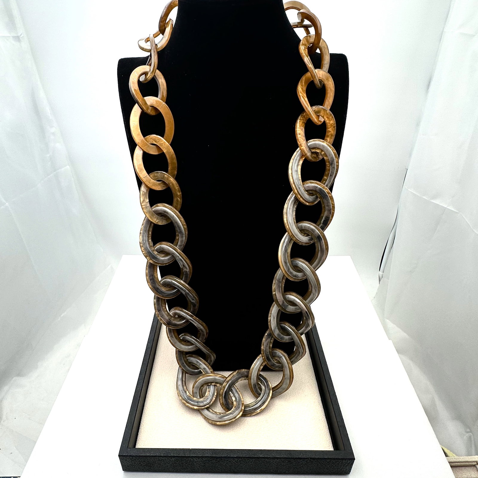 Gold and Grey Lucite Link Necklace 34 Inch Length: Gold and Grey Lucite Link Necklace 34 Inch Length