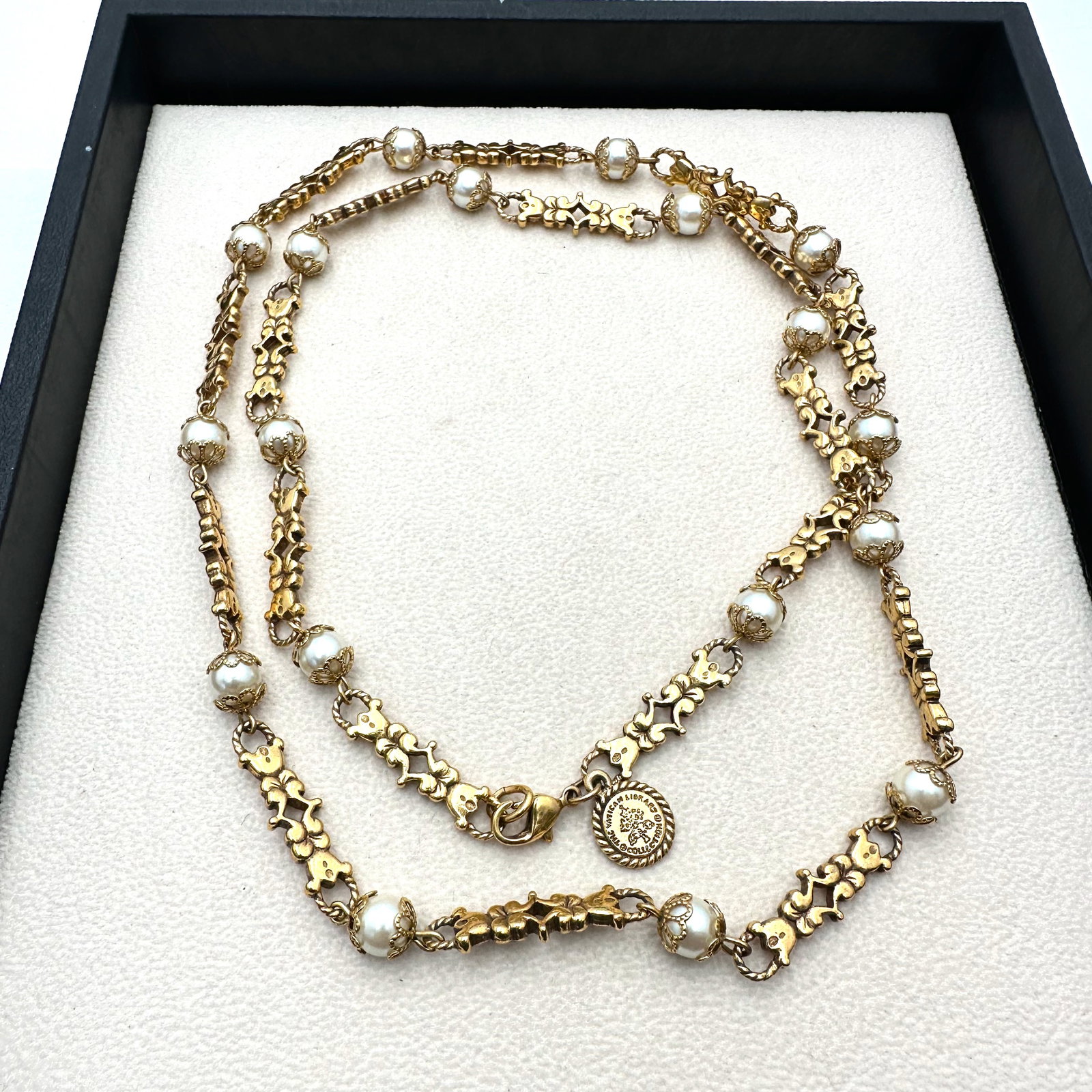 Vintage The Vatican Library Faux Pearl Gold Tone Necklace 32 Inch Length (1 of 2)