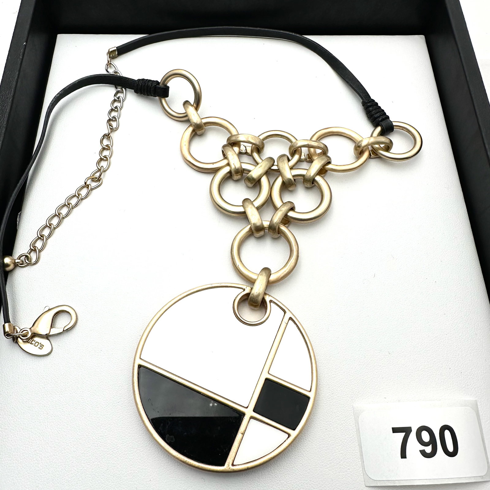 Mod Design Black and White Large Pendant Gold Tone Statement Necklace (1 of 2)