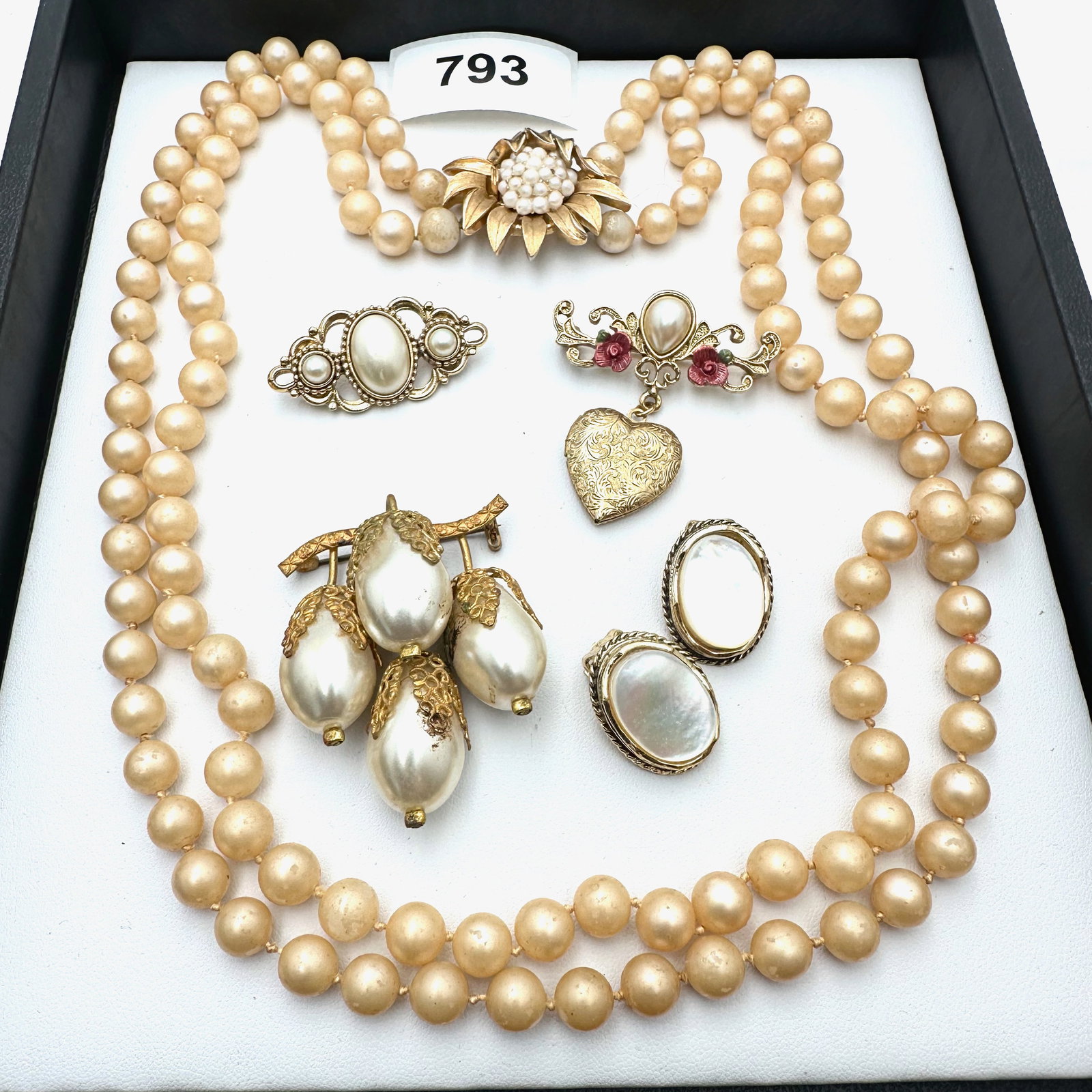 Vintage Group Jewelry Lot Glass Pearl Gold Tone Necklace 1928 Brooches Whiting & Davis Earrings (1 of 2)