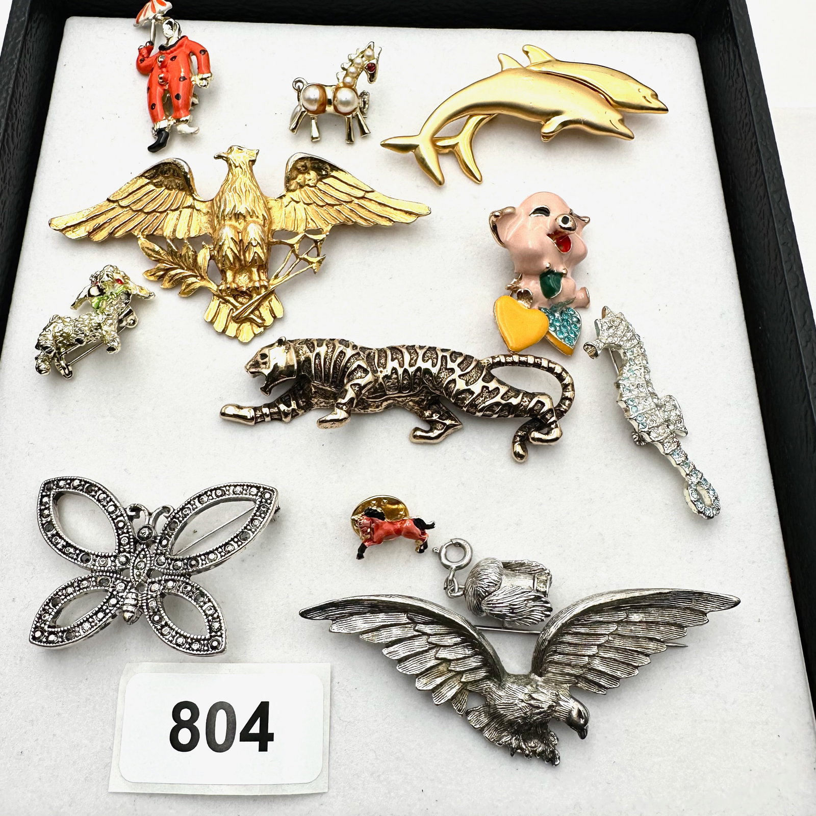 Vintage Group Jewelry Lot Figural Animal Brooches Silver and Gold Tone (1 of 2)