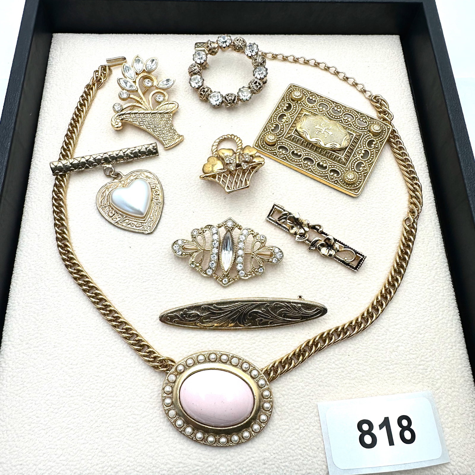 Vintage Group Jewelry Lot 1928 Brand Gold Tone Necklace and Brooches (1 of 2)