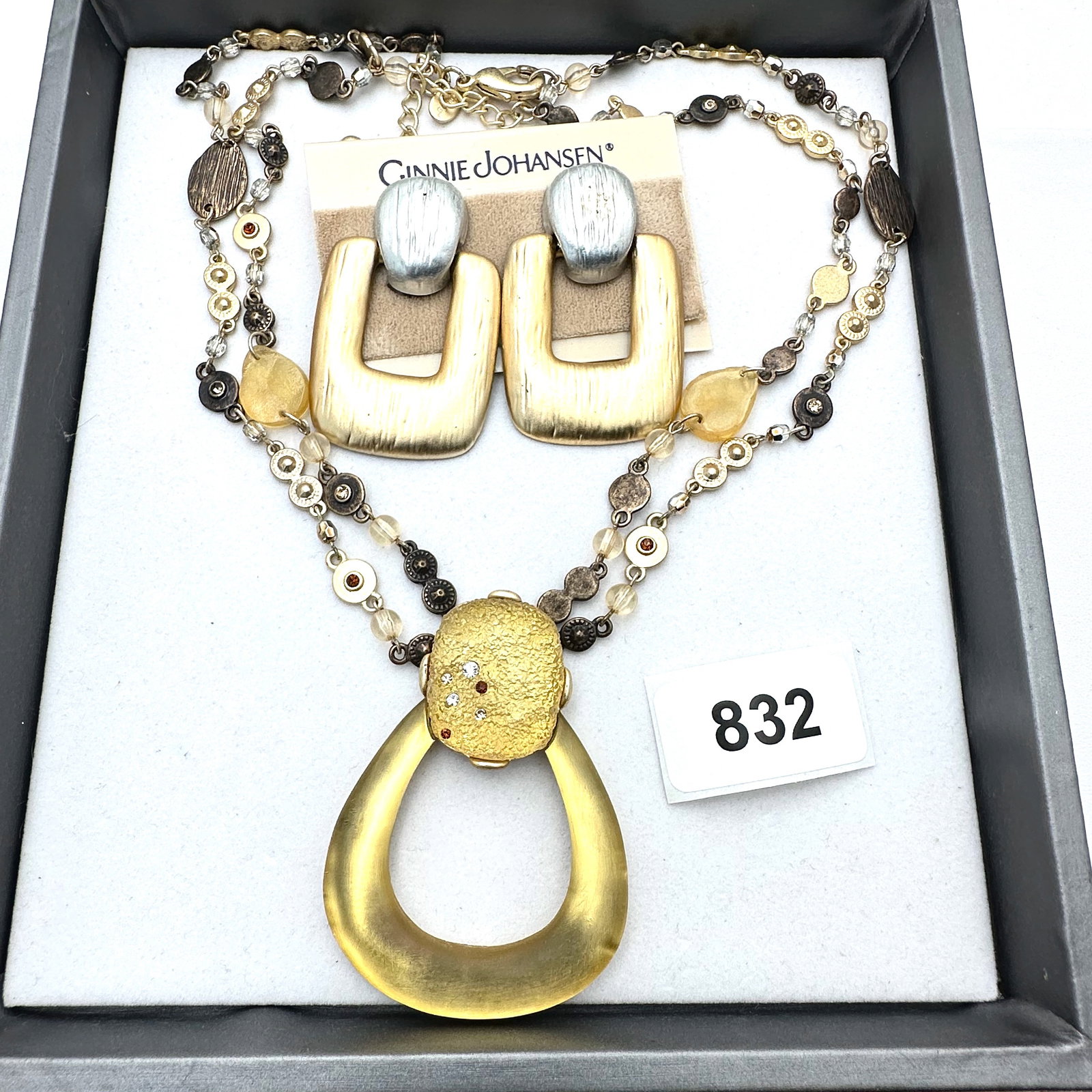 Vintage Group Jewelry Lot Lucite Gold Tone Necklace and Door Knocker Clip Earrings (1 of 2)