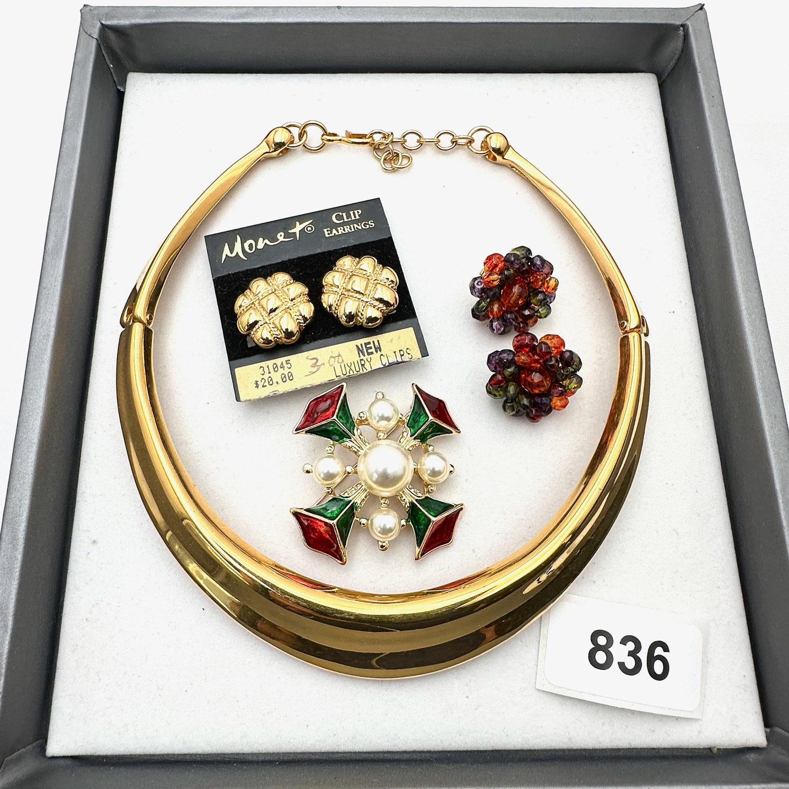 Vintage Group Jewelry Lot Monet Gold Tone Necklace Clip Earrings Joan Rivers Earrings Maltese Cross (1 of 2)