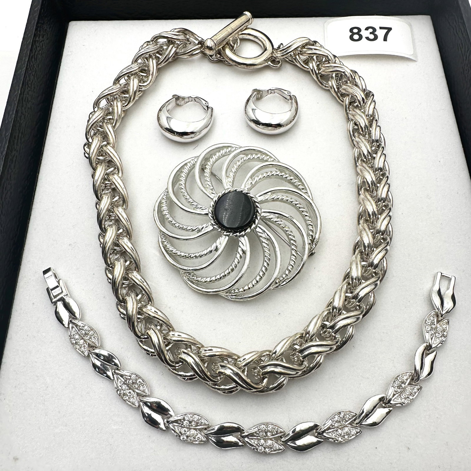 Vintage Group Jewelry Lot Heavy Link Toggle Clasp Necklace Sarah Coventry Brooch Crystal Bracelet (1 of 2)