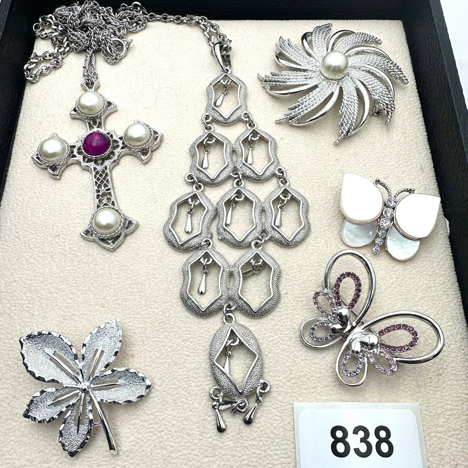 Vintage Group Jewelry Lot Sarah Coventry Cross Necklace Butterfly Brooches Mid Century Necklace (1 of 2)