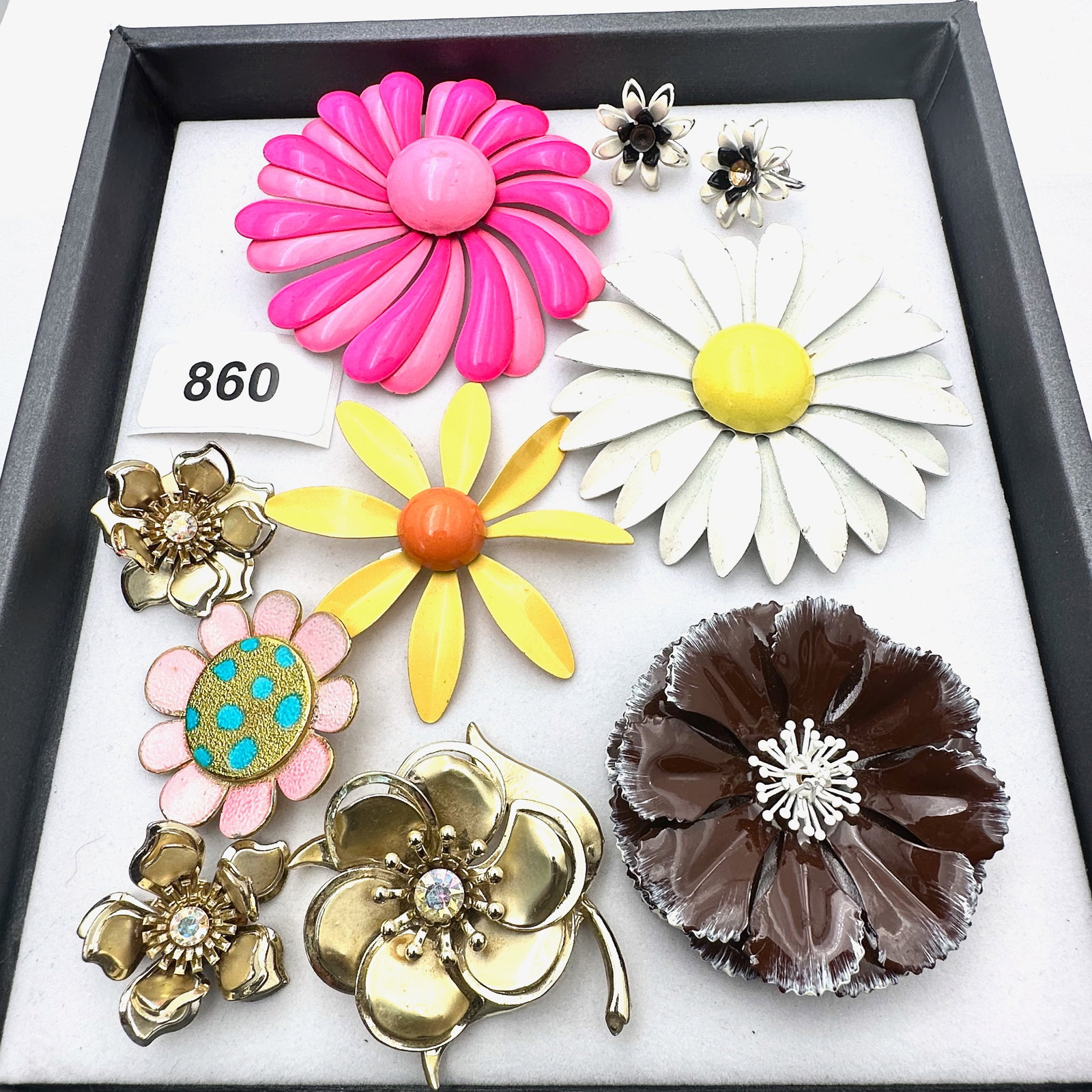 Vintage Group Jewelry Lot Mid Century Enamel Flower Brooches and Earrings (1 of 2)