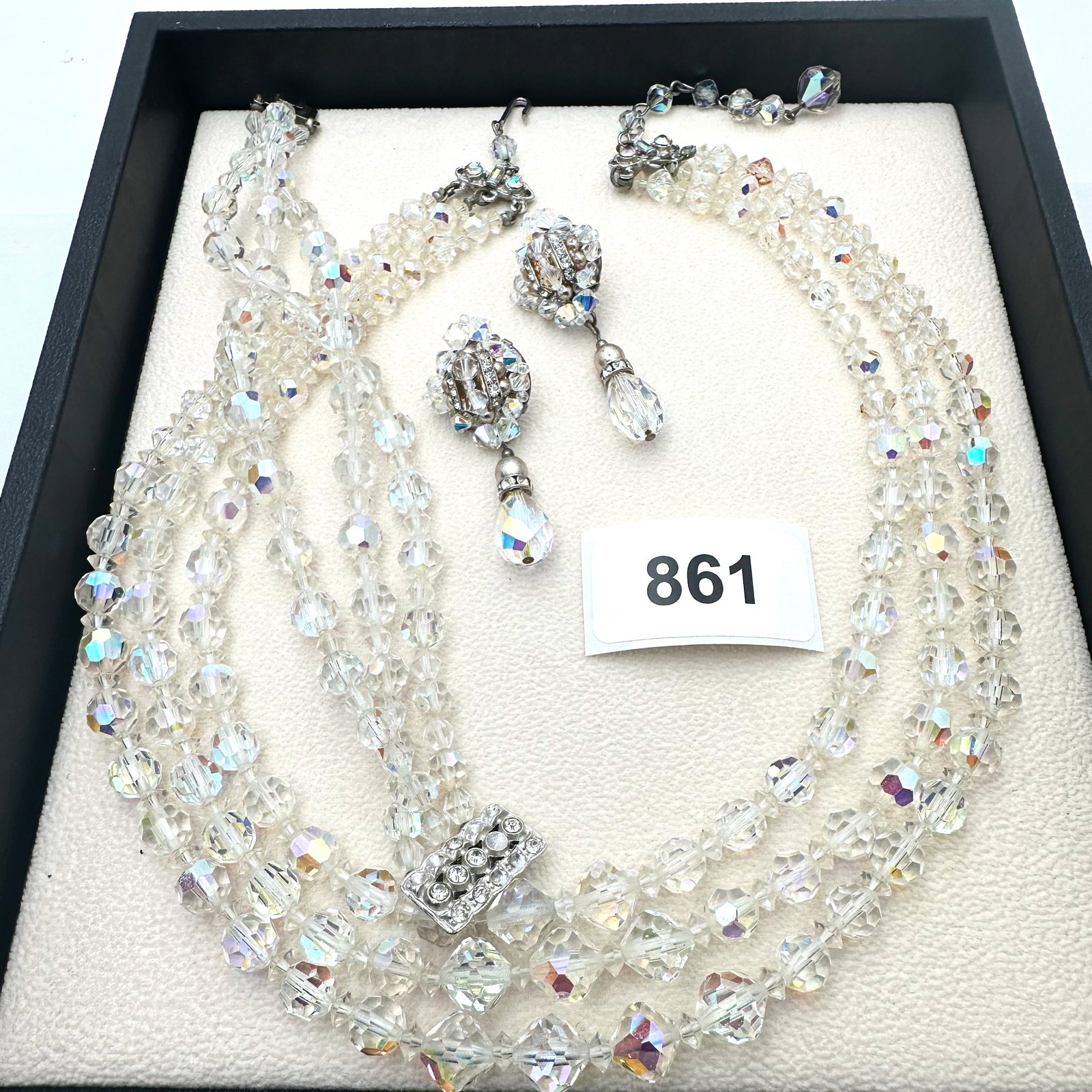 Vintage Group Jewelry Lot Aurora Borealis Crystal Necklace Bracelet and Pierced Chandelier Earrings: Vintage Group Jewelry Lot Aurora Borealis Crystal Necklace Bracelet and Pierced Chandelier Earrings