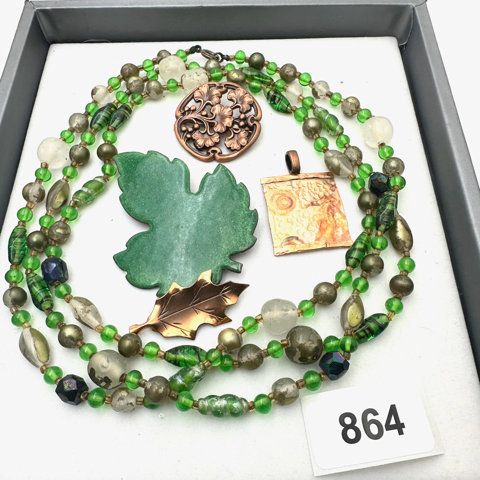 Vintage Group Jewelry Lot Copper Pendant Leaf Brooches Art Glass Necklace: Vintage Group Jewelry Lot Copper Pendant Leaf Brooches Art Glass Necklace