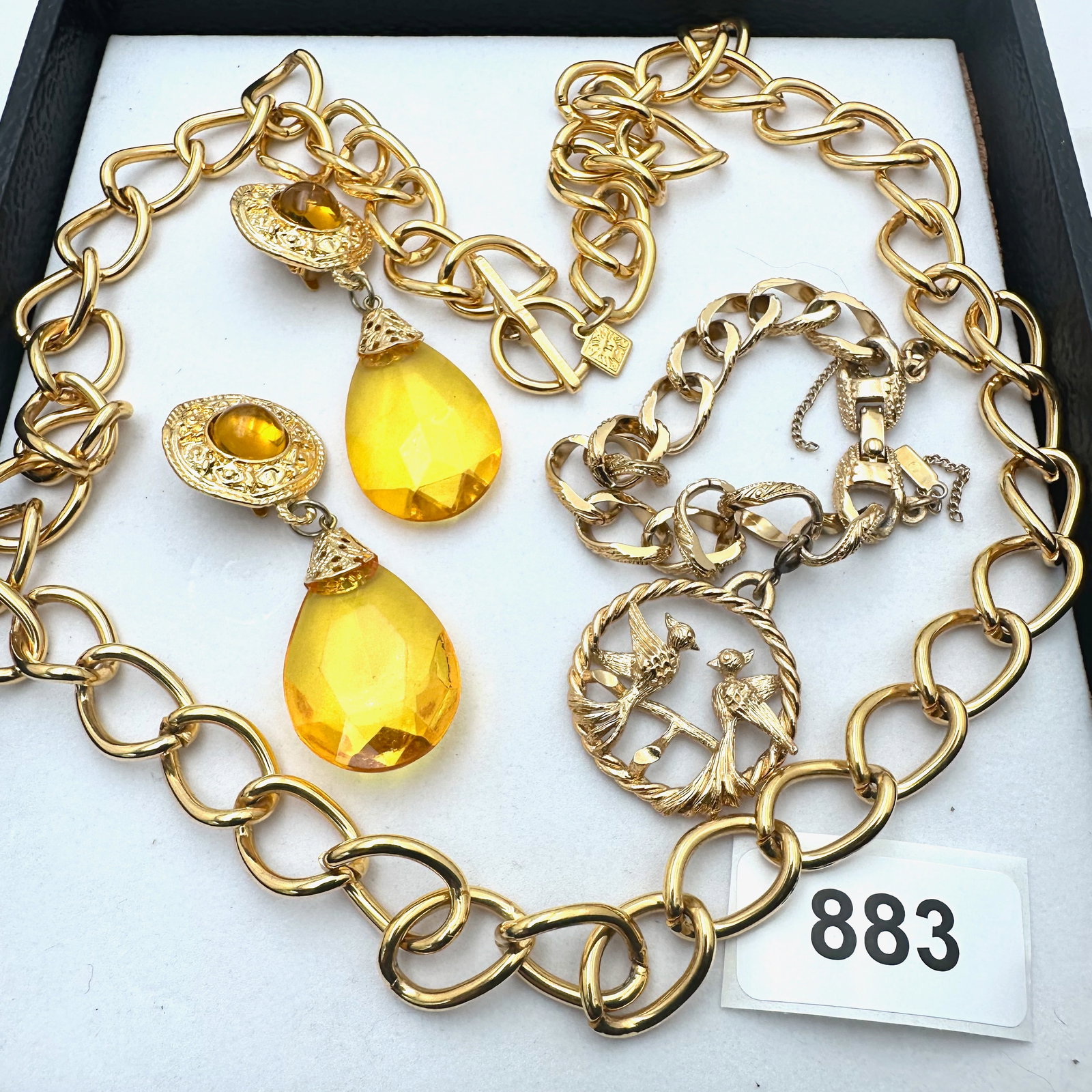 Vintage Group Jewelry Lot Anne Klein Necklace Charm Bracelet Amber Colored Clip Earrings (1 of 2)