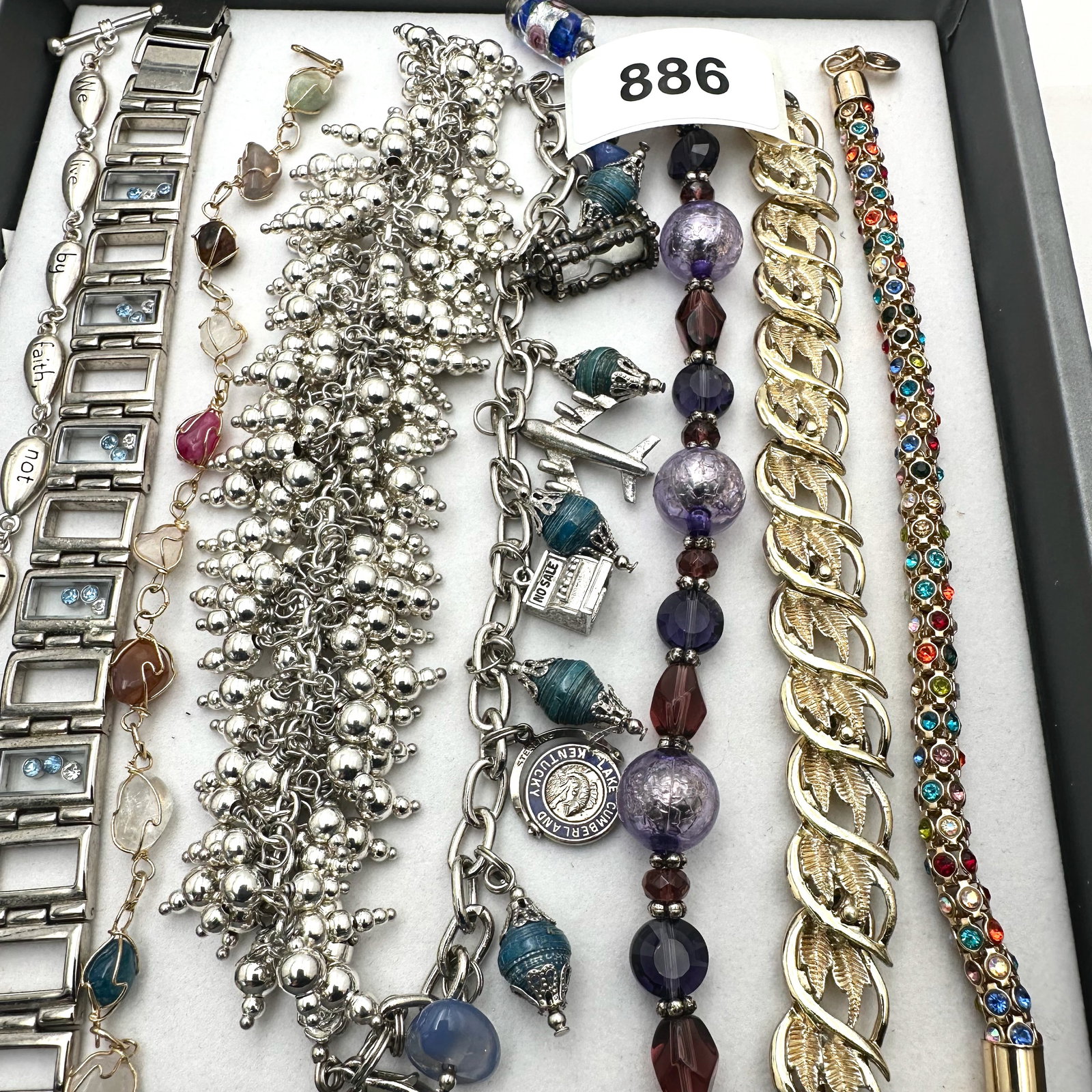 Vintage Group Jewelry Lot Bracelets Charm Crystal Gemstone Silver & Gold Tone (1 of 2)
