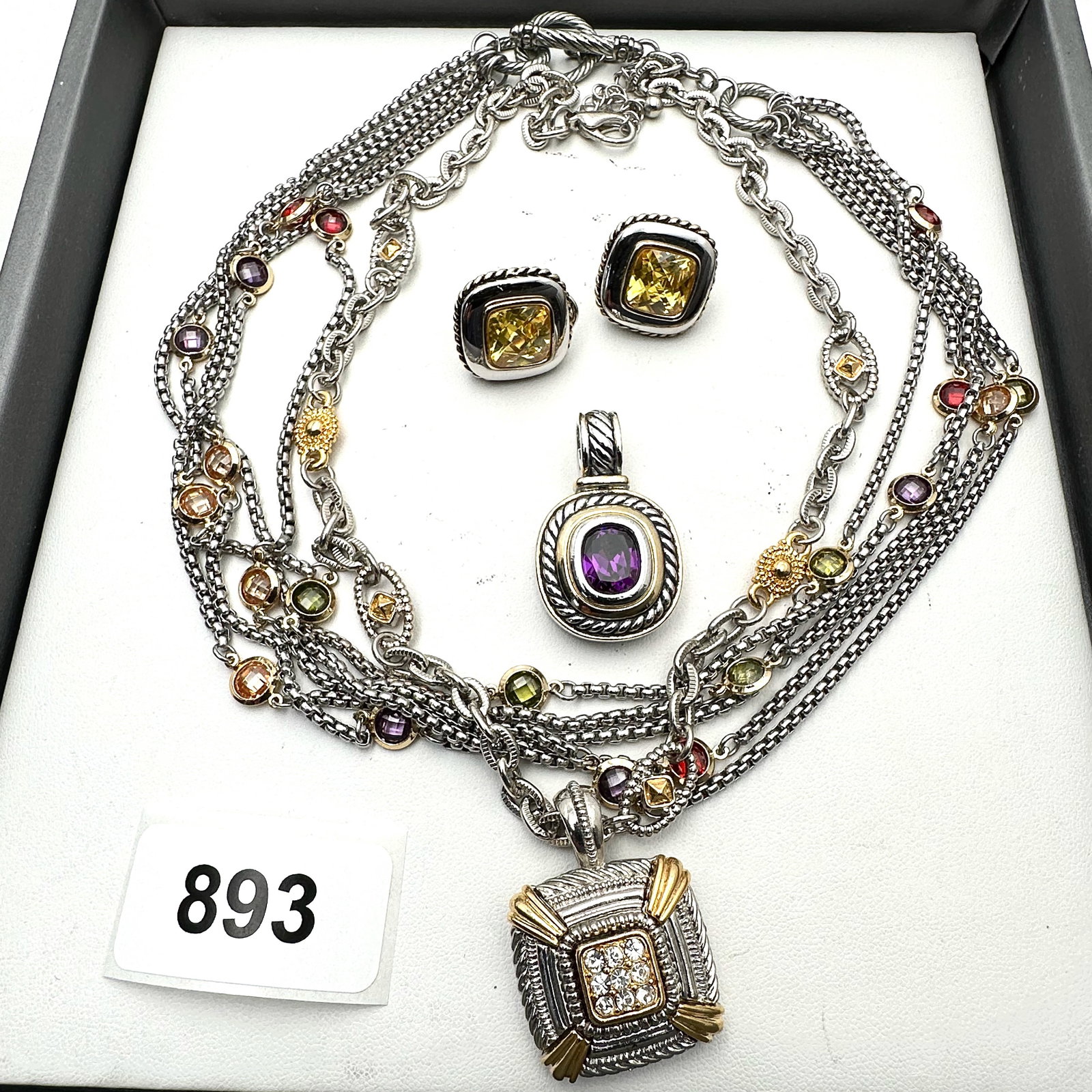 Vintage Group Jewelry Lot Silver Tone Necklace Pendants and Pierced Earrings with the Look of (1 of 2)