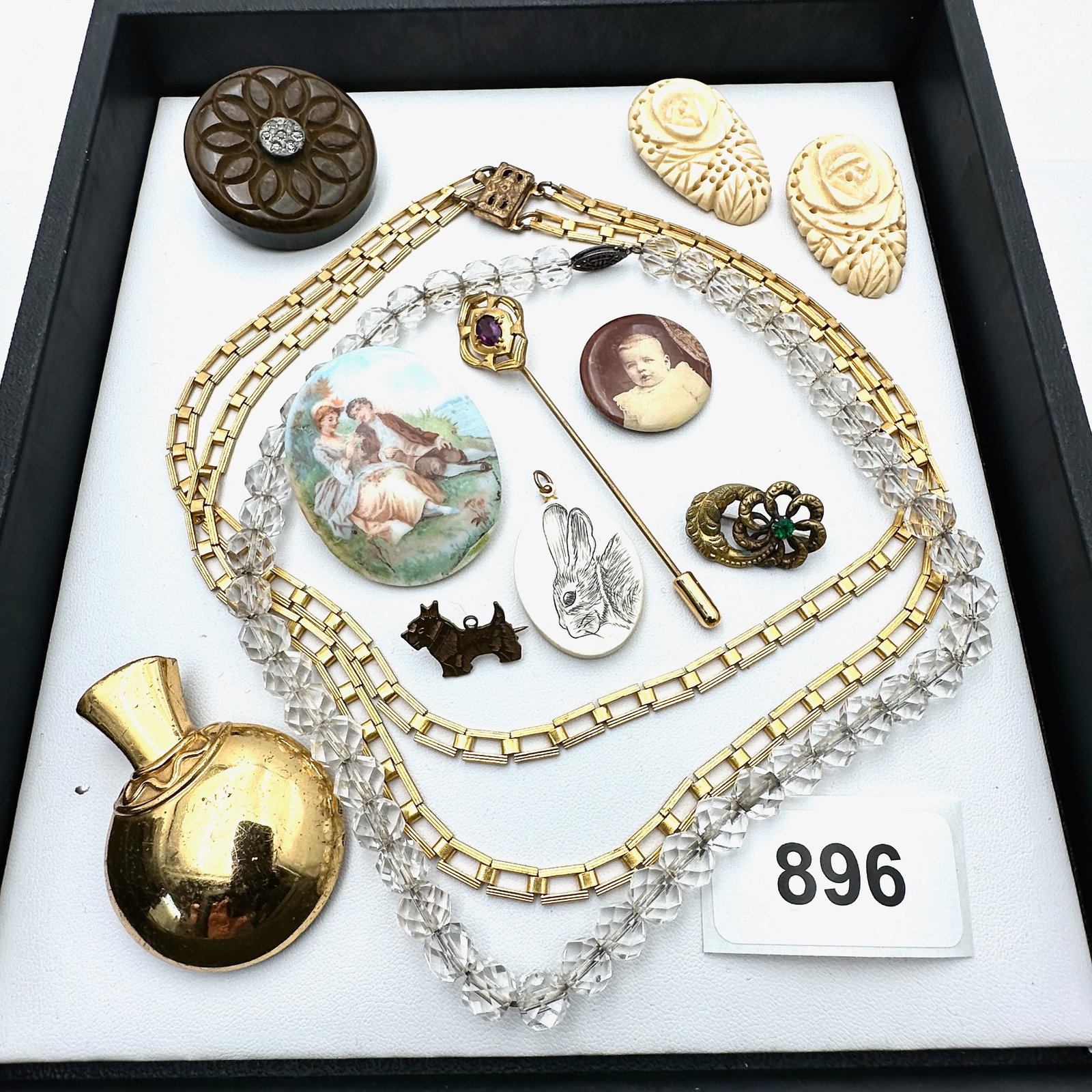 Vintage Group Jewelry Lot Eclectic Group Fur Clips Bakelite Button Portrait Brooch Stick Pin and (1 of 2)