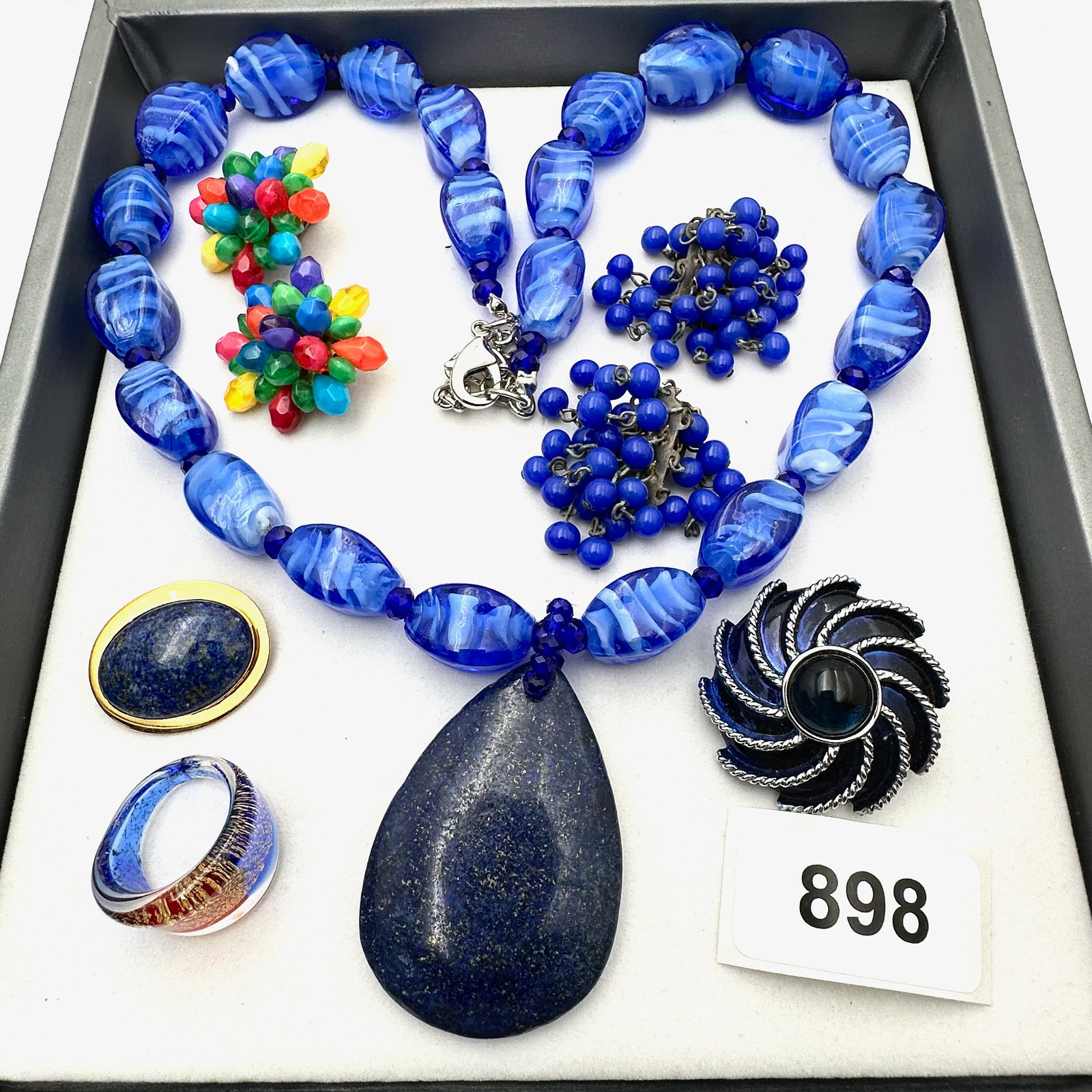 Vintage Group Jewelry Lot Murano Glass & Lapis Lazuli Necklace Brooch Ring and Fun Earrings (1 of 2)