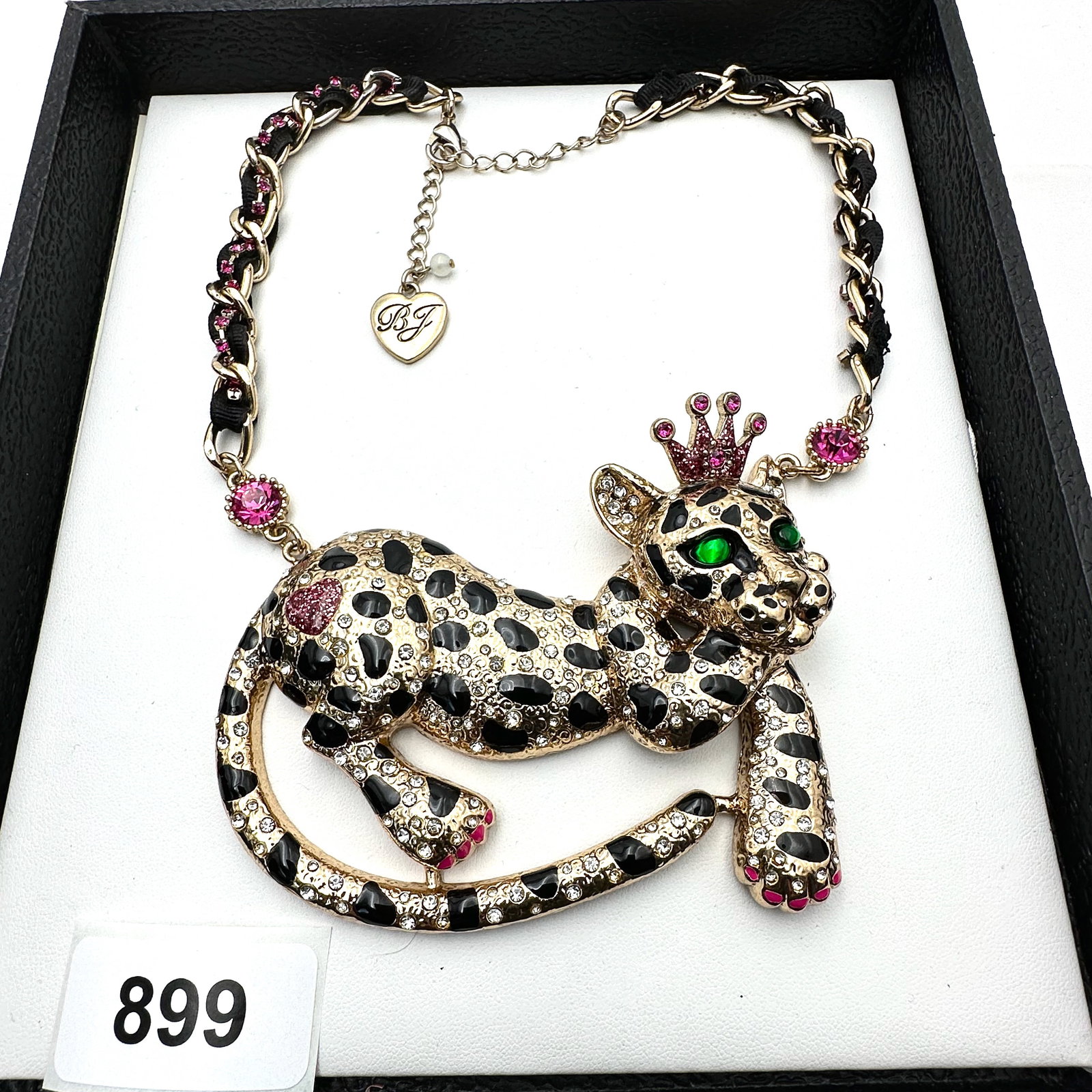 Vintage Betsey Johnson Gold Tone Enamel Leopard with Crown Statement Necklace (1 of 2)