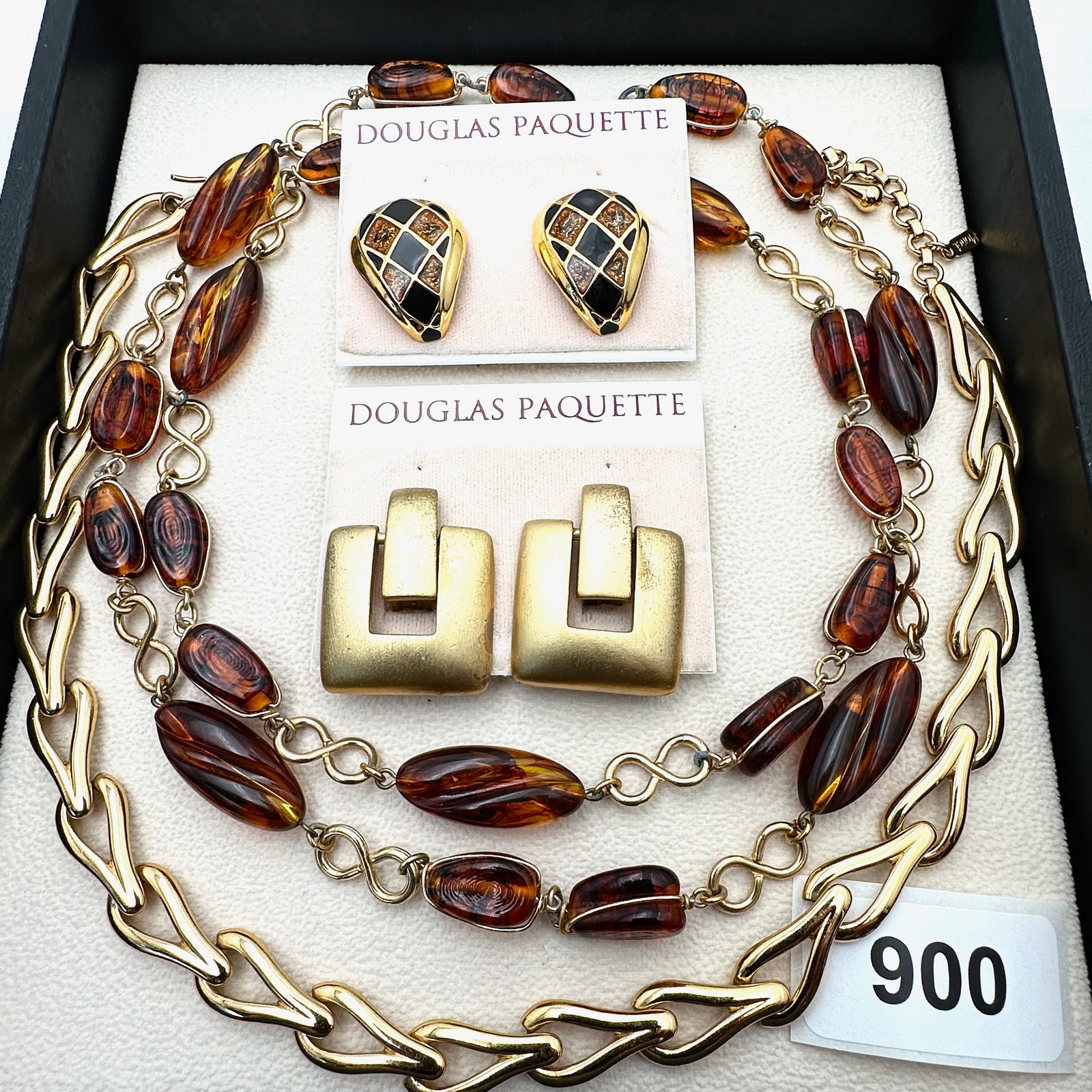 Vintage Group Jewelry Lot 2 Pair of Douglas Paquette Clip Earrings and Coordinating Necklaces (1 of 2)