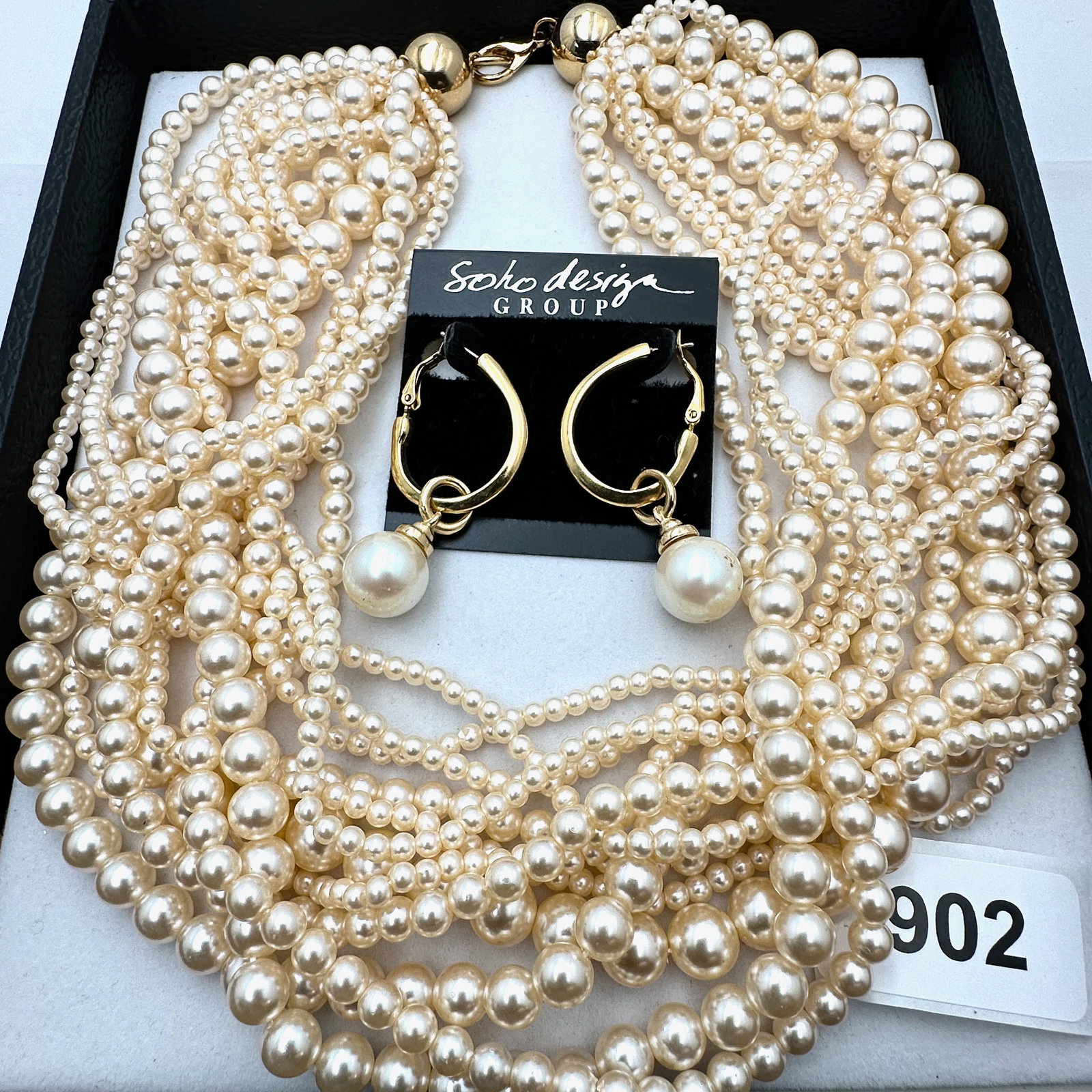 Vintage Group Jewelry Lot Multi Strand Faux Pearl necklace and Coordinating Earrings on Original: Vintage Group Jewelry Lot Multi Strand Faux Pearl necklace and Coordinating Earrings on Original Card
