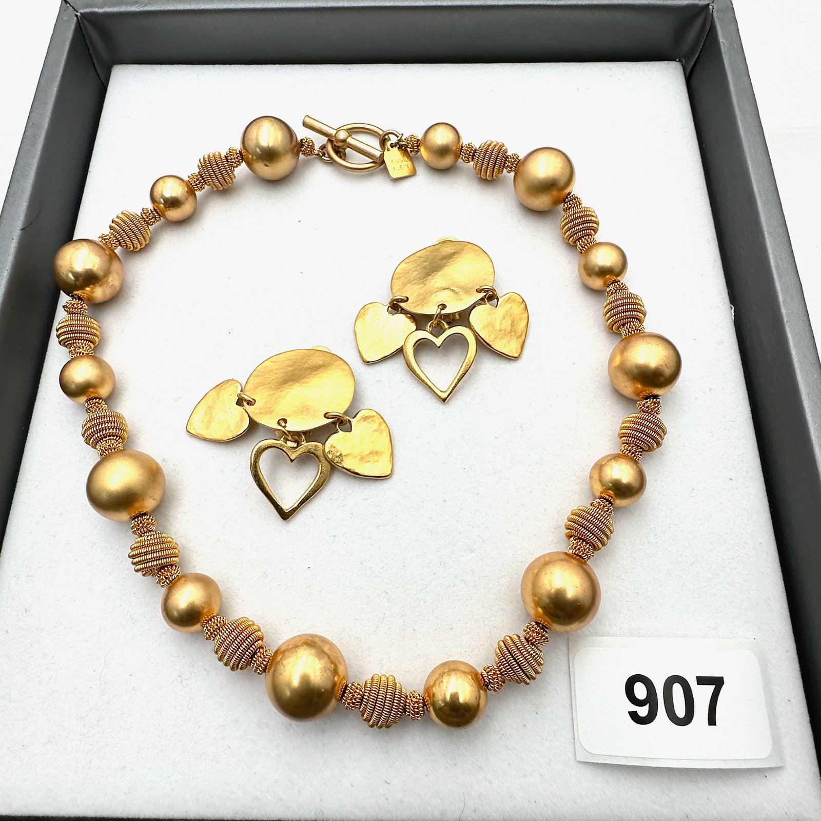 Vintage Group Jewelry Lot Anne Klein Necklace and Matte Gold Tone Clip Heart Design Earrings (1 of 2)