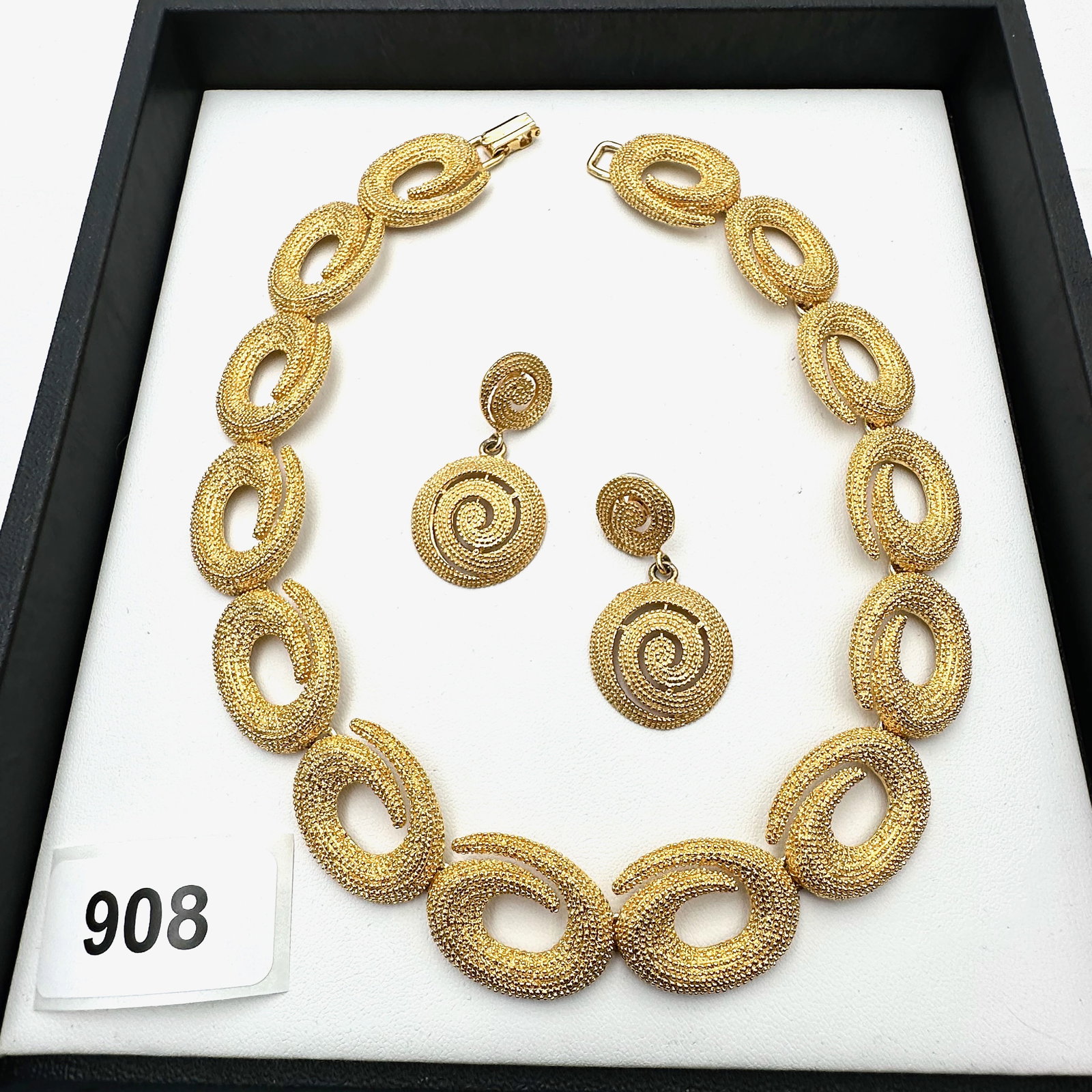 Vintage Group Jewelry Lot 1990s New Old Stock Unworn Gold Statement Necklace and Pierced Earrings: Vintage Group Jewelry Lot 1990s New Old Stock Unworn Gold Statement Necklace and Pierced Earrings
