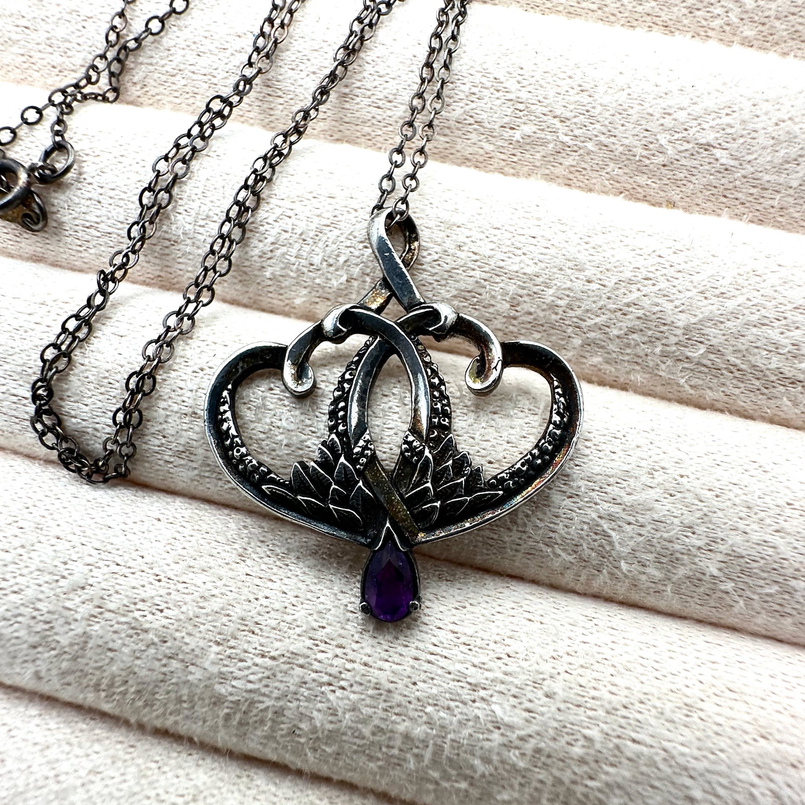 Irish Celtic Sterling Silver Amethyst Pendant Necklace 16 Inch Chain Signed Gradh (1 of 2)