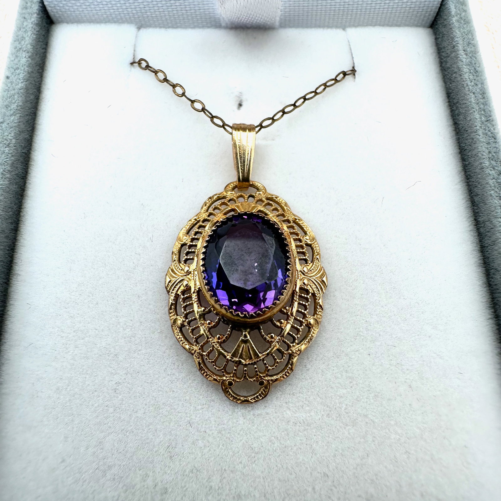 Genuine Purple Sapphire Alexandrite Gold Filigree Pendant Necklace (1 of 2)