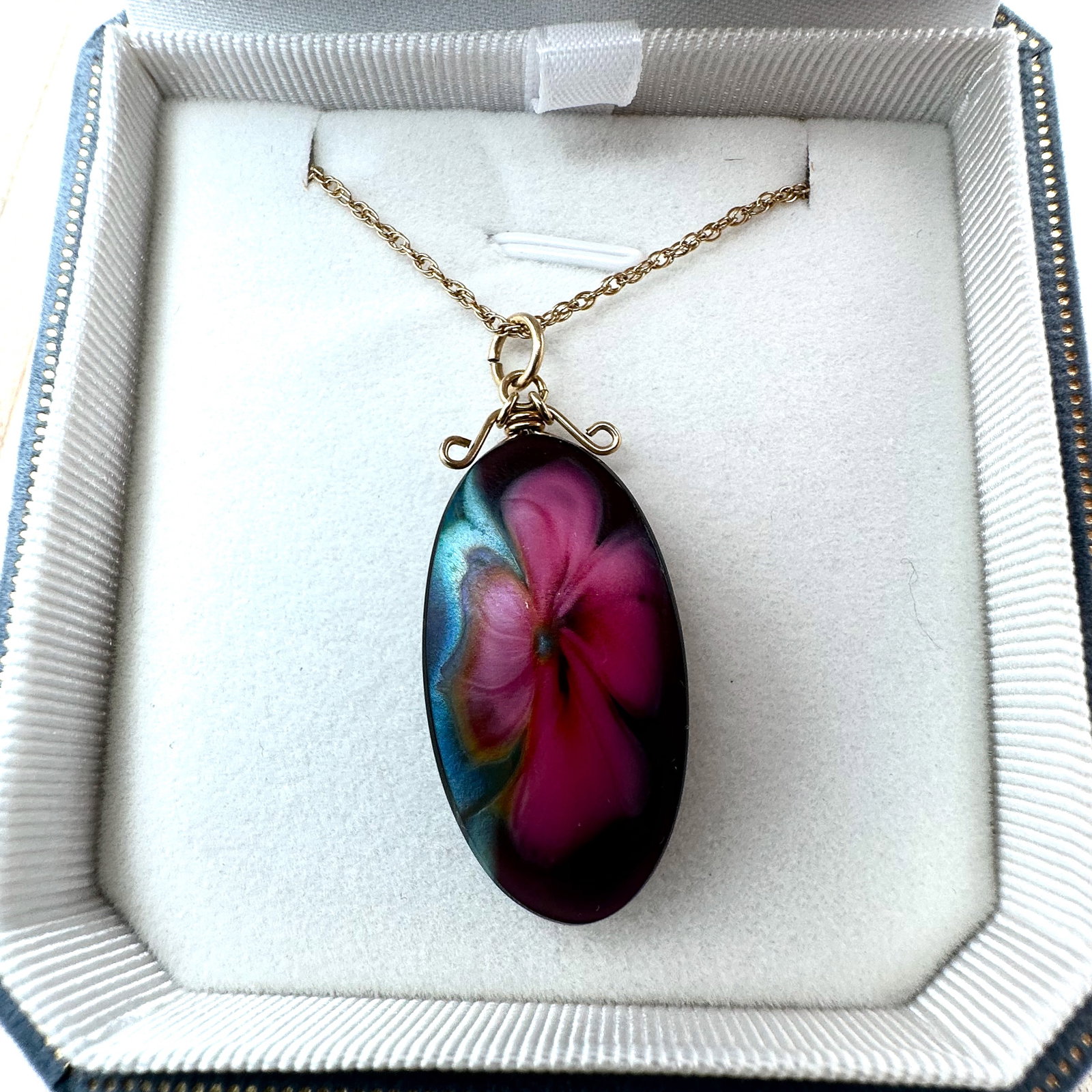 Vintage Hand Painted Gold Filled Pendant Necklace Artisan Signed 1981 (1 of 2)