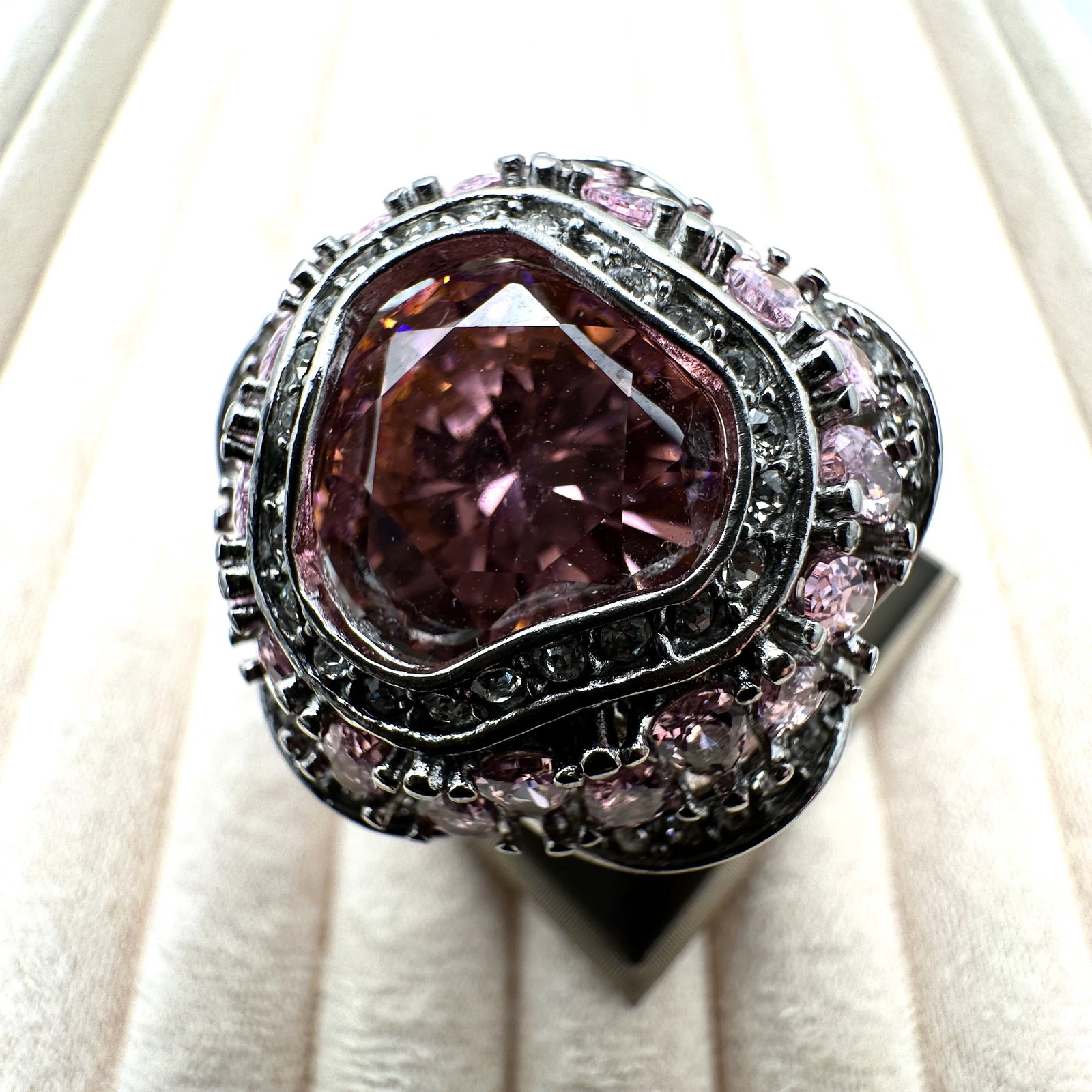Pink Cubic Zirconia Silver Plated Stainless Steel Statement ring Size 10: Pink Cubic Zirconia Silver Plated Stainless Steel Statement ring Size 11