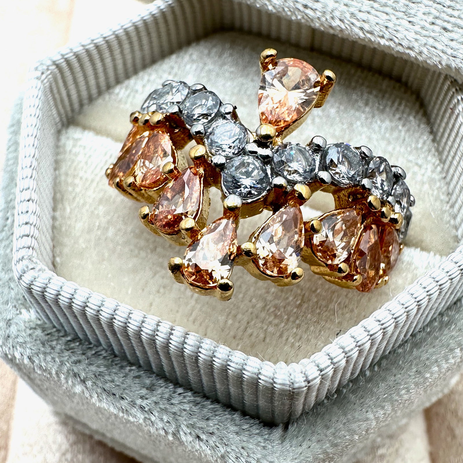Orange and Clear Cubic Zirconia Gold Plated Sterling Silver Ring Size 9 Box Included: Orange and Clear Cubic Zirconia Gold Plated Sterling Silver Ring Size 9 Box Included