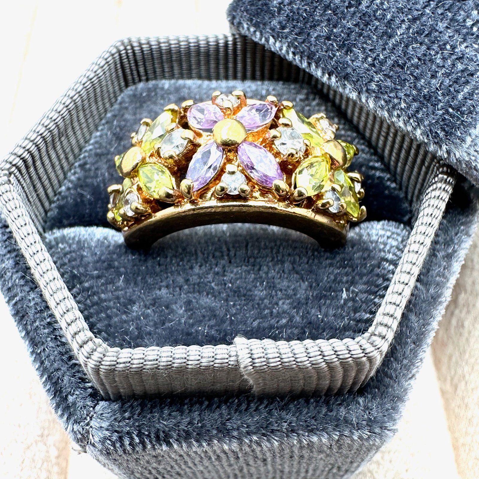 Purple and Green Cubic Zirconia Gold Plated Ring Size 5 Box Included: Purple and Green Cubic Zirconia Gold Plated Ring Size 5 Box Included