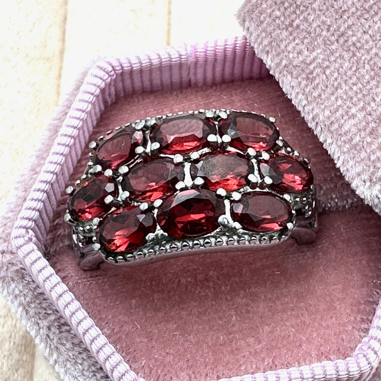 Red Garnet Silver Plated Ring Size 10 Box Included (1 of 2)