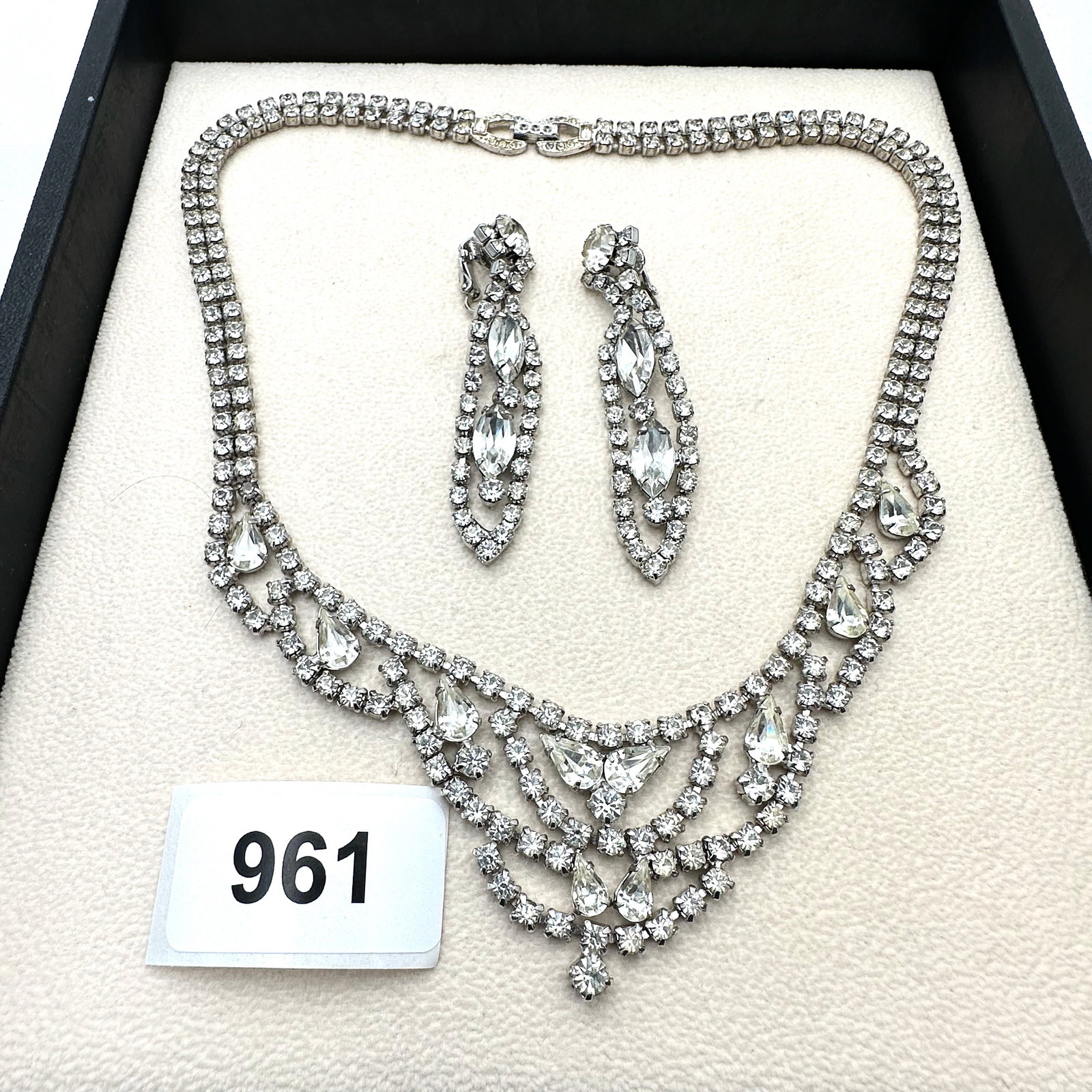 Vintage Weiss Clear Glass Rhinestone Silver Tone 17 Inch Necklace and 2.5 Inch Chandelier Clip (1 of 2)