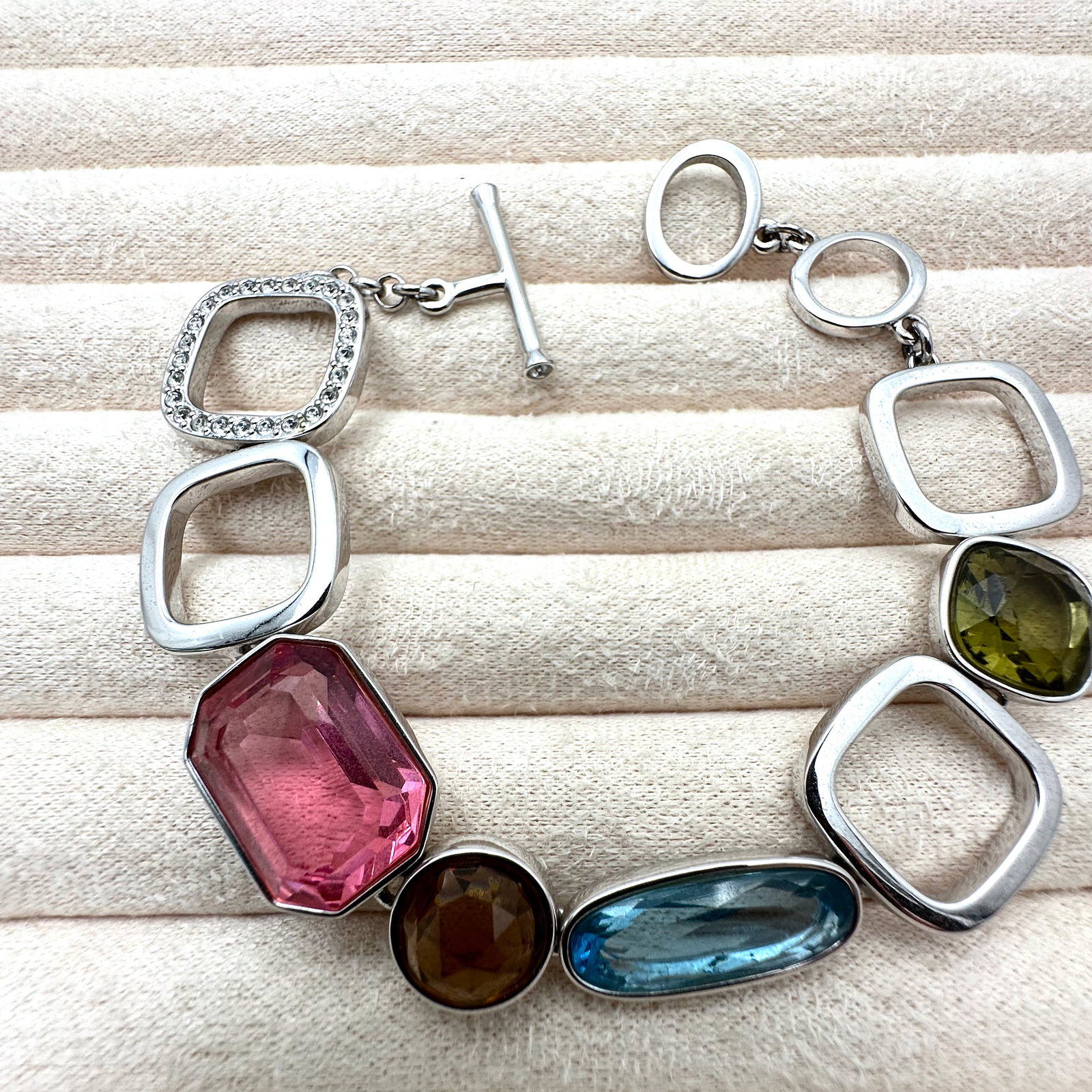 Swarovski Swan Hallmark Multicolor Crystal Silver Plated Bracelet 8 Inch (1 of 2)