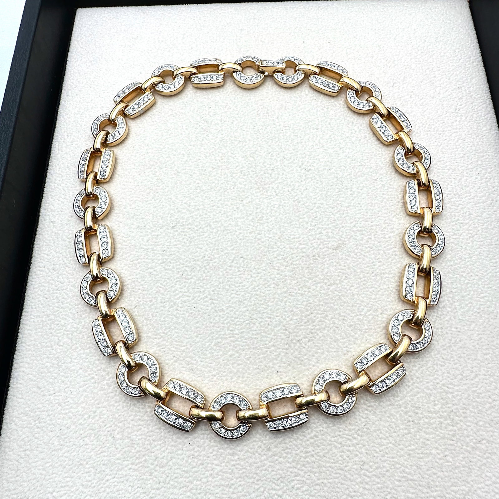 Vintage Swarovski Swan Hallmark Clear Crystal Gold Plated Choker Necklace 18 Inch: Vintage Swarovski Swan Hallmark Clear Crystal Gold Plated Choker Necklace 18 Inch