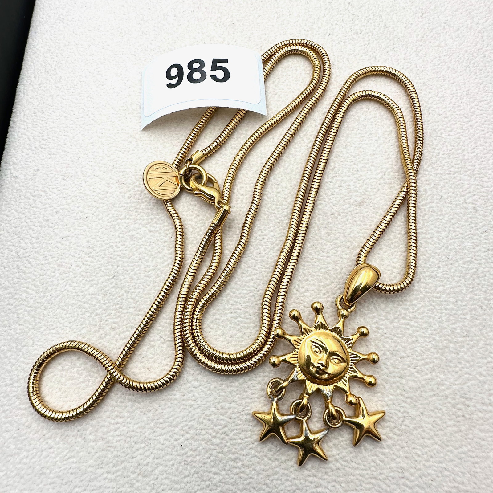 Vintage Anne Klein Sun and Stars Gold Tone Pendant Necklace 34 Inch Chain (1 of 2)