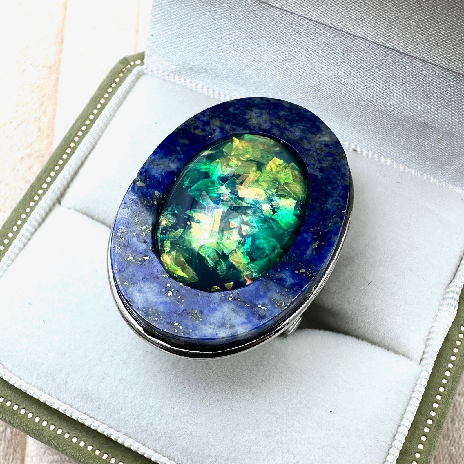 Lapis Lazuli Opal Silver Plated Statement Ring Size 9 Box Included: Lapis Lazuli Opal Silver Plated Statement Ring Size 9 Box Included