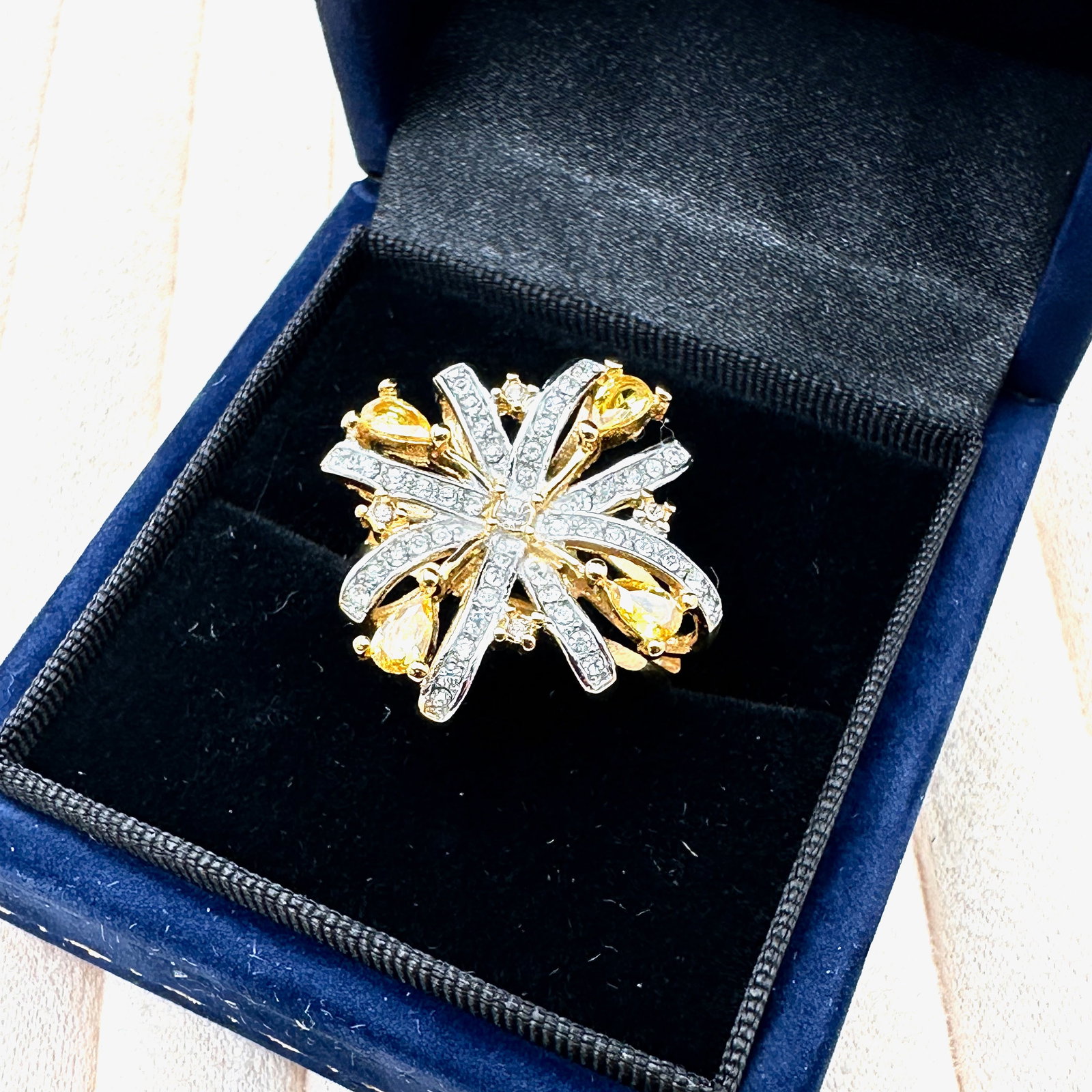 Yellow and Clear Cubic Zirconia Gold Plated Stainless Steel Ring Size 10 Box Included: Yellow and Clear Cubic Zirconia Gold Plated Stainless Steel Ring Size 10 Box Included