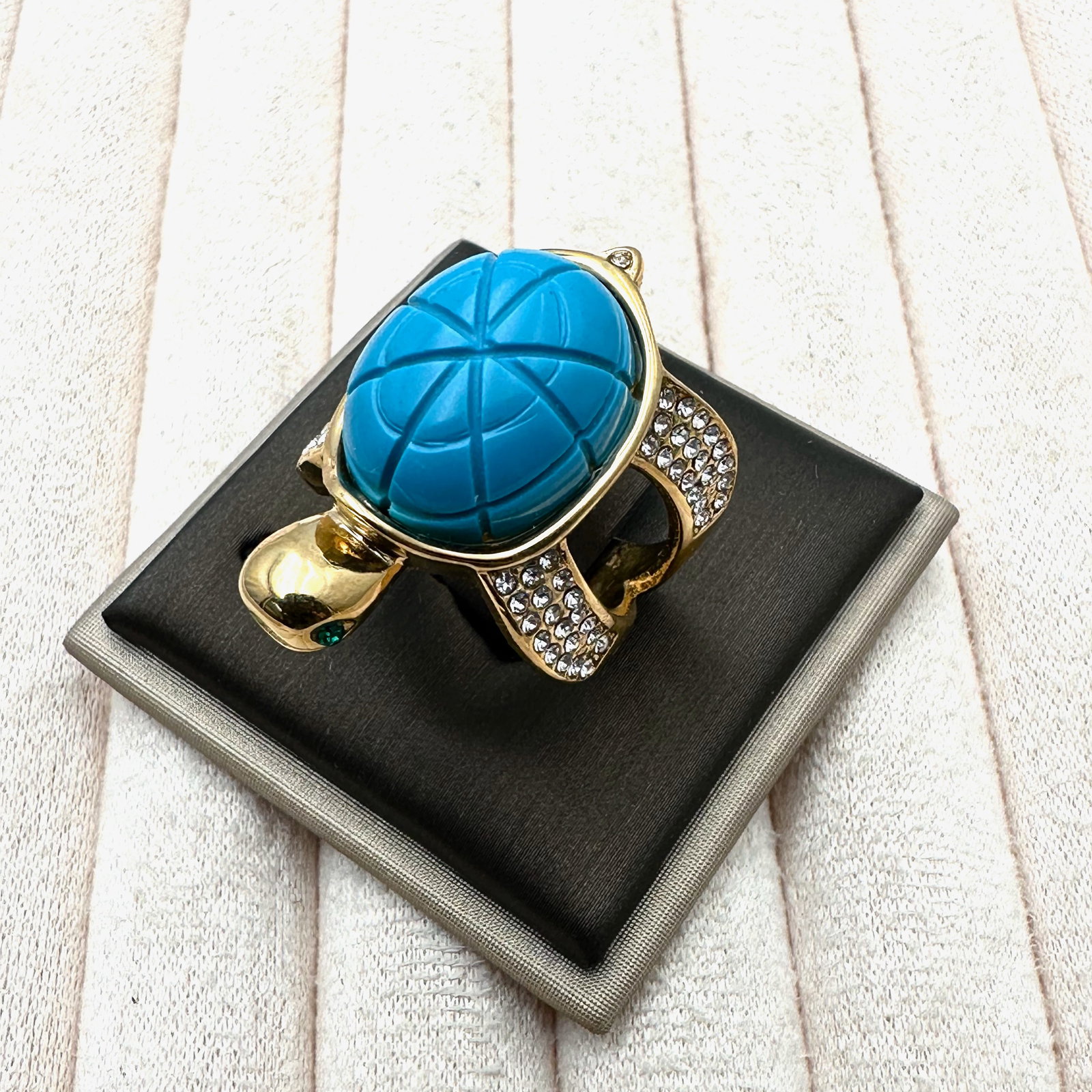 Blue Turquoise Gold Plated Stainless Steel Ring Size 8 Turtle Design So Cute (1 of 2)