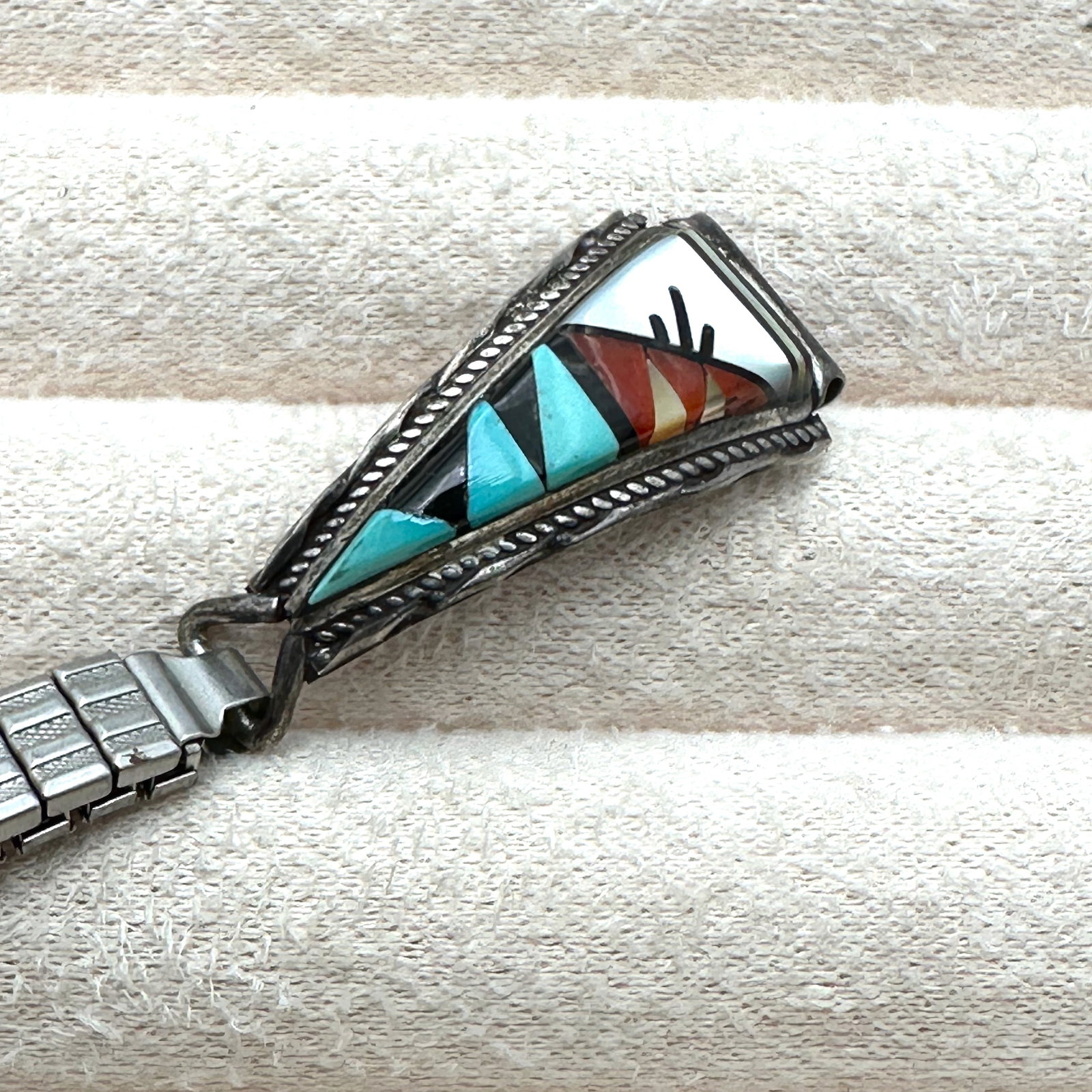 Vintage Native American Inlay Multi Gemstone Sterling Silver Watch Cuffs Script Hallmark Difficult: Vintage Native American Inlay Multi Gemstone Sterling Silver Watch Cuffs Script Hallmark Difficult to Read Each Cuff 1.25 Inch