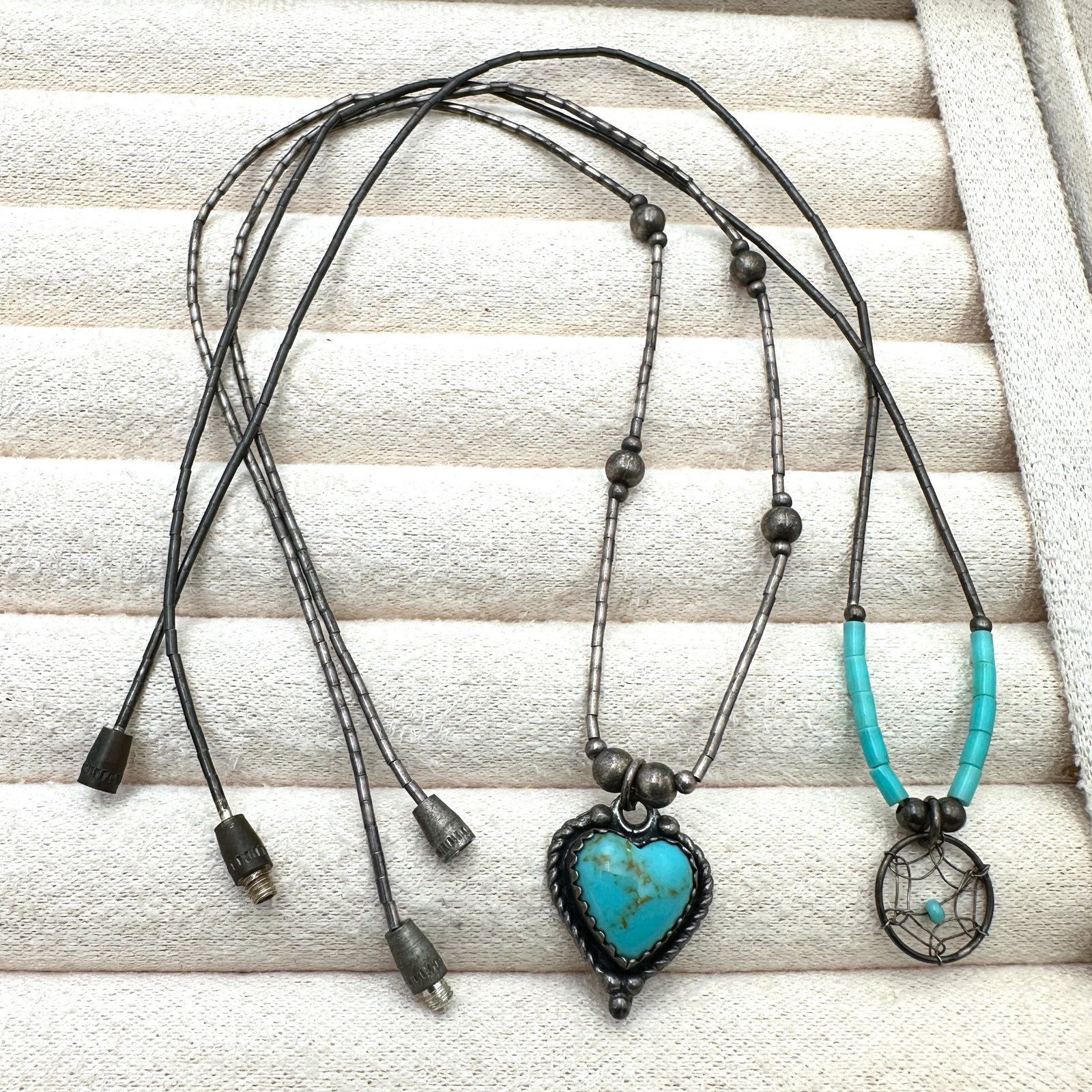 Vintage Lot of Two Sterling Silver Turquoise Necklaces 16 Inch Each (1 of 2)