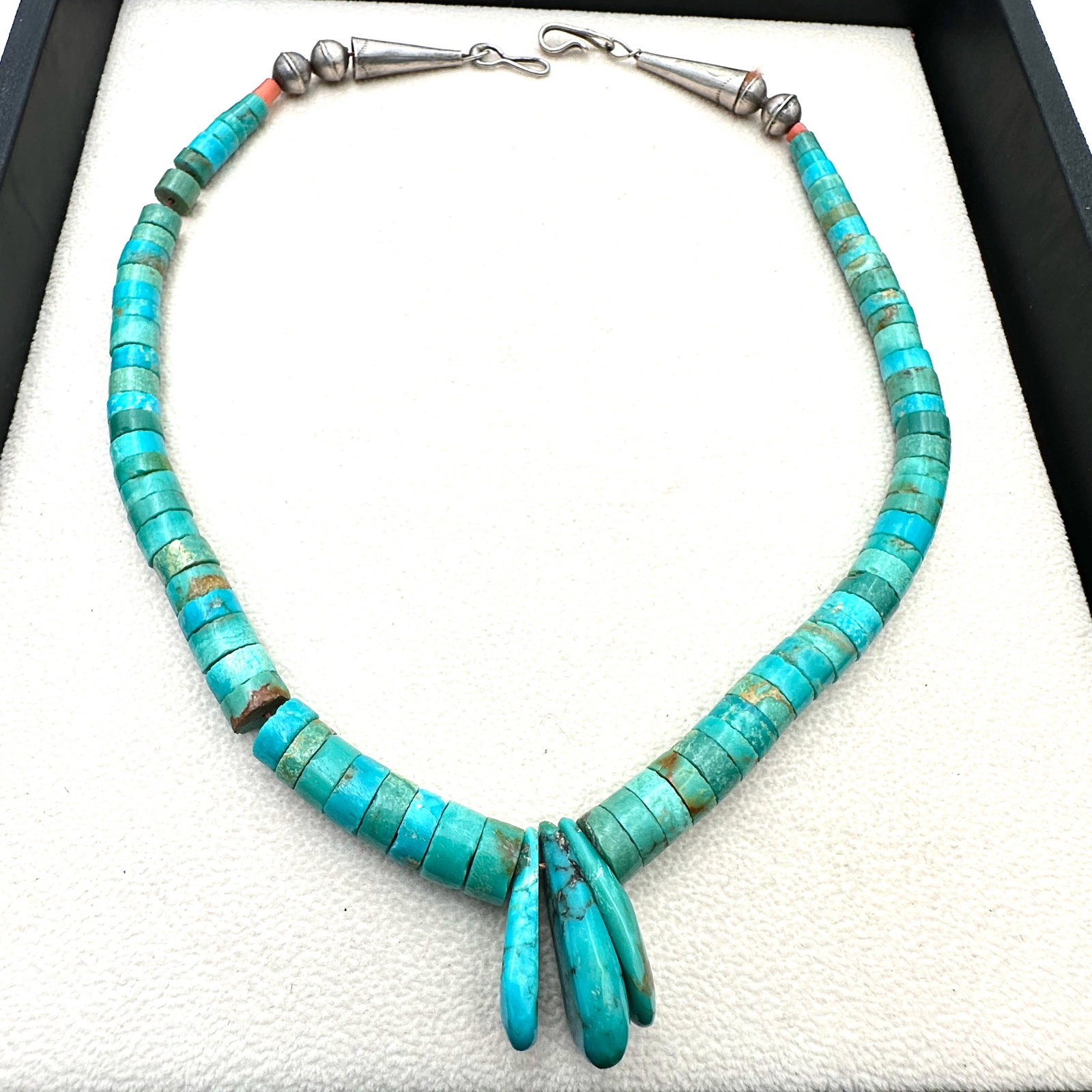 Vintage Turquoise and Sterling Silver Bench Bead Necklace 16 Inch Stringing Is A Bit Loose: Vintage Turquoise and Sterling Silver Bench Bead Necklace 16 Inch Stringing Is A Bit Loose