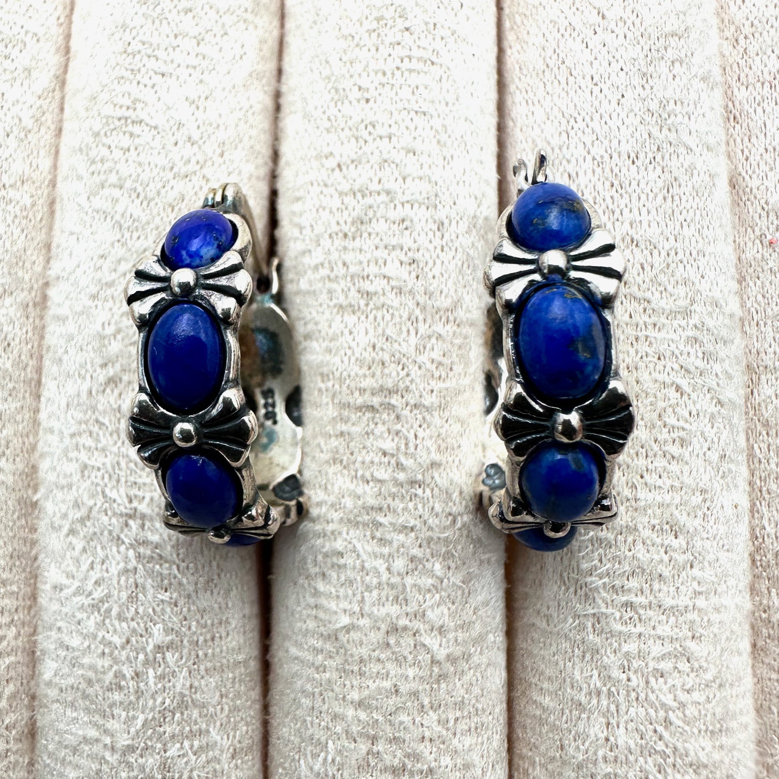 Shube Blue Lapis Lazuli Sterling Silver 1 Inch Hoop Pierced Earrings: Shube Blue Lapis Lazuli Sterling Silver 1 Inch Hoop Pierced Earrings