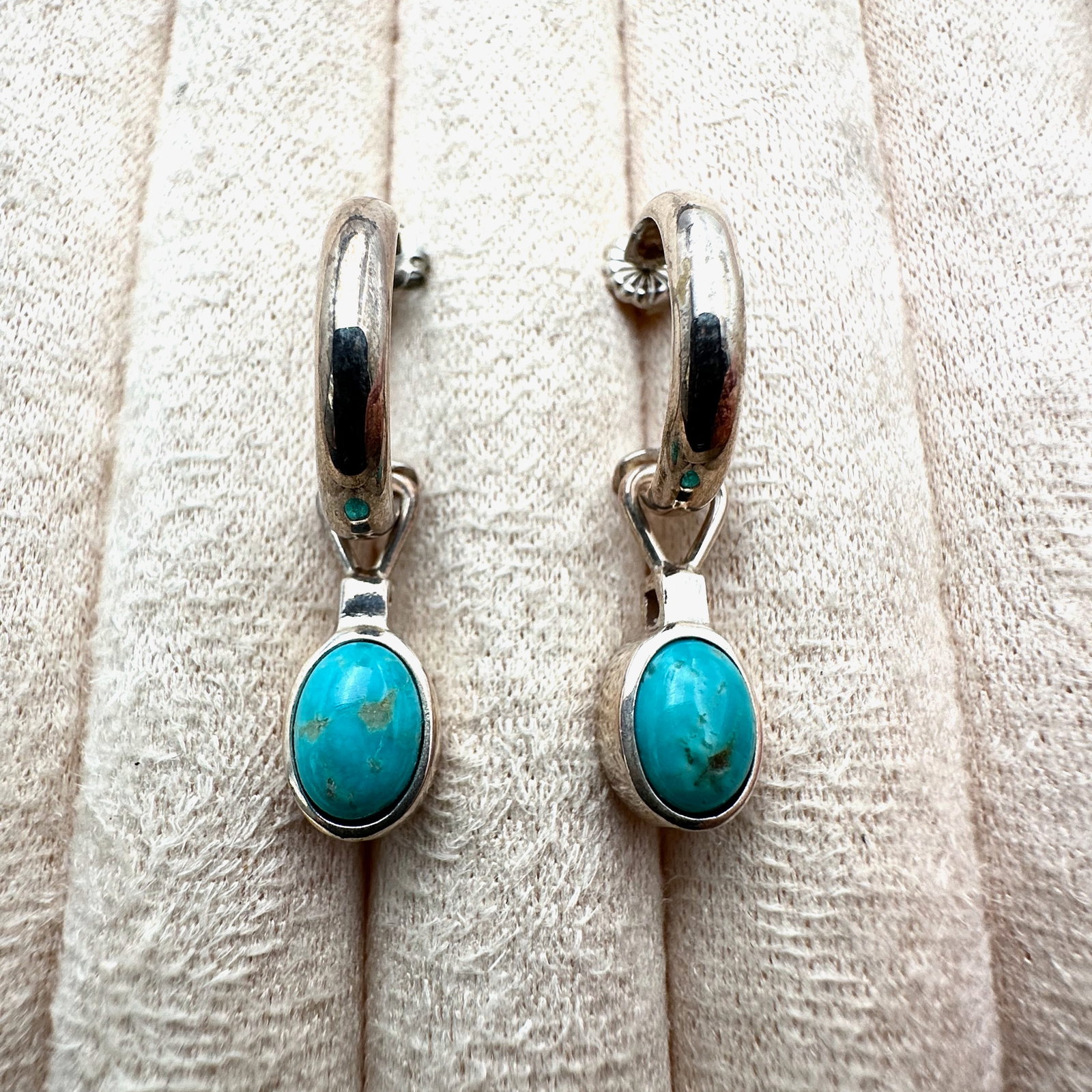 Turquoise Reversible Pendant Sterling Silver Earrings Pierced 1.5 Inch