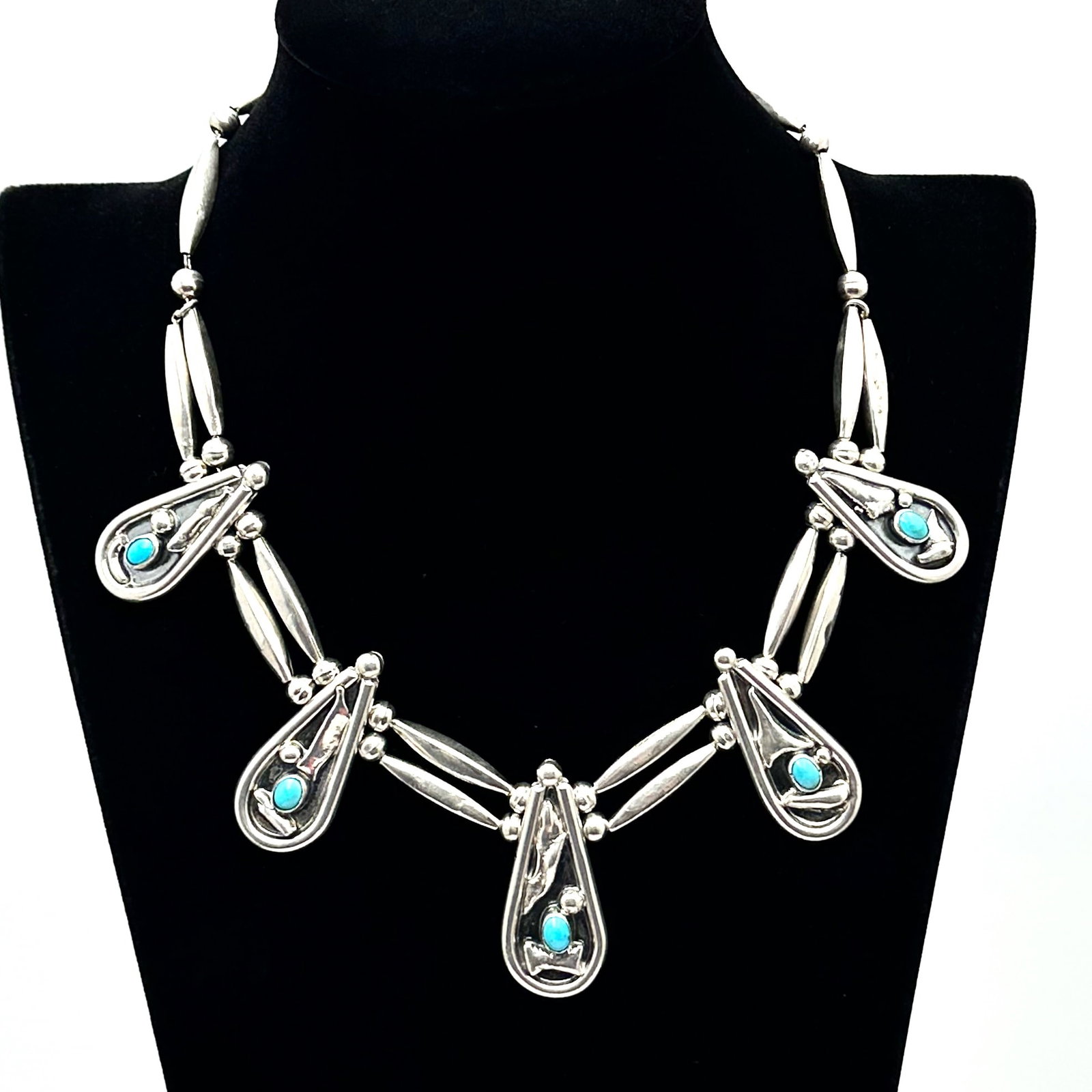Vintage Native American Turquoise Sterling Silver Necklace Hallmarked H Plum 16 Inch Weight 77 Grams (1 of 7)