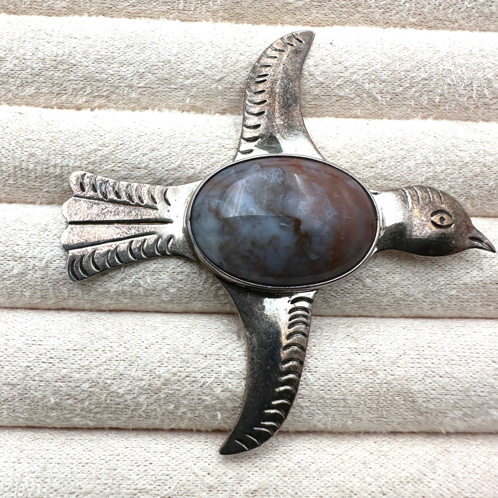 Vintage Mexico Pink Gemstone Sterling Silver Bird Brooch Pin 2.5 Inch Weight 15 Grams (1 of 2)