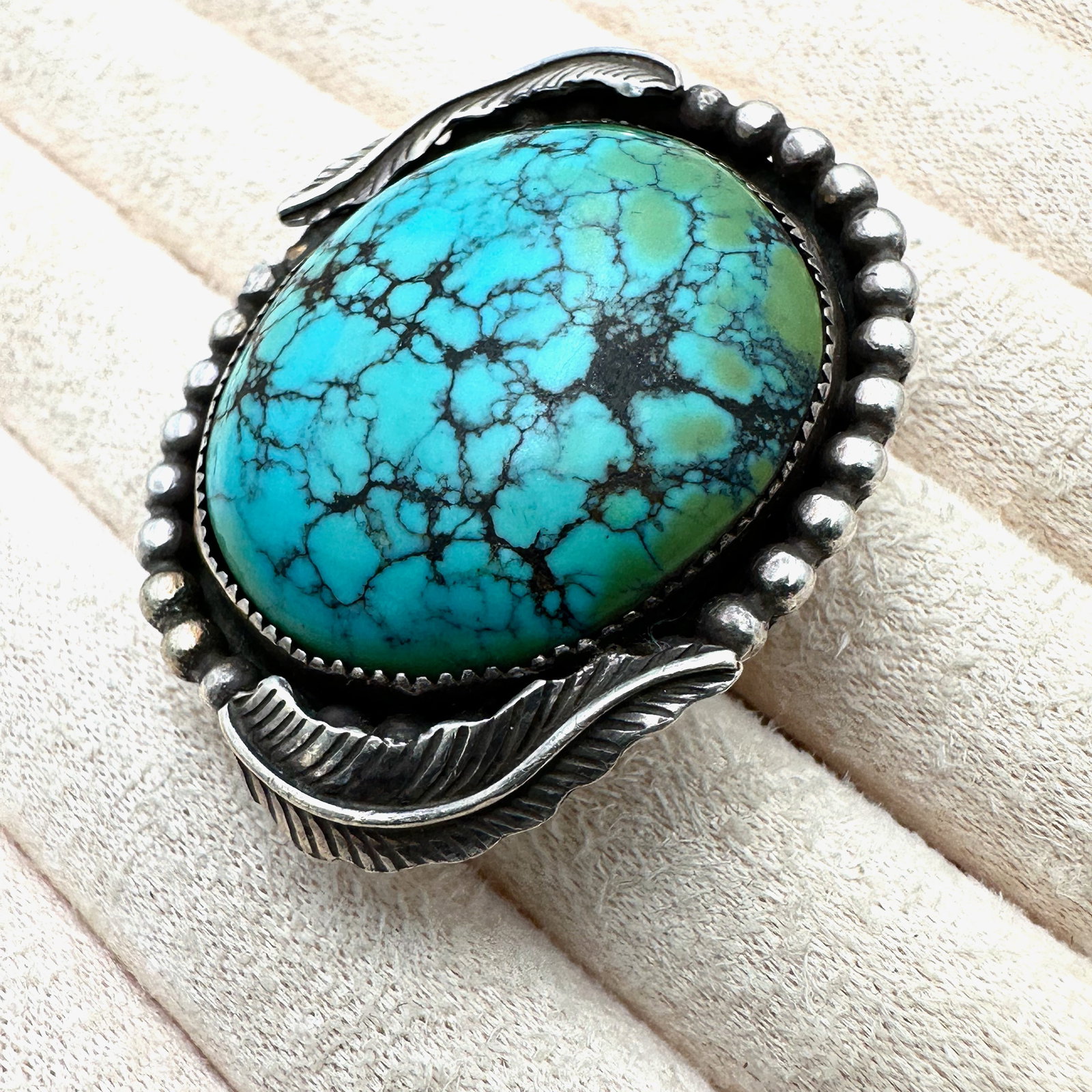 Vintage Native American Blue Turquoise Sterling Silver Ring Adjustable Size Set at 9 Weight 27 Grams: Vintage Native American Blue Turquoise Sterling Silver Ring Adjustable Size Set at 9 Weight 27 Grams Face of Ring 1.75 Inch